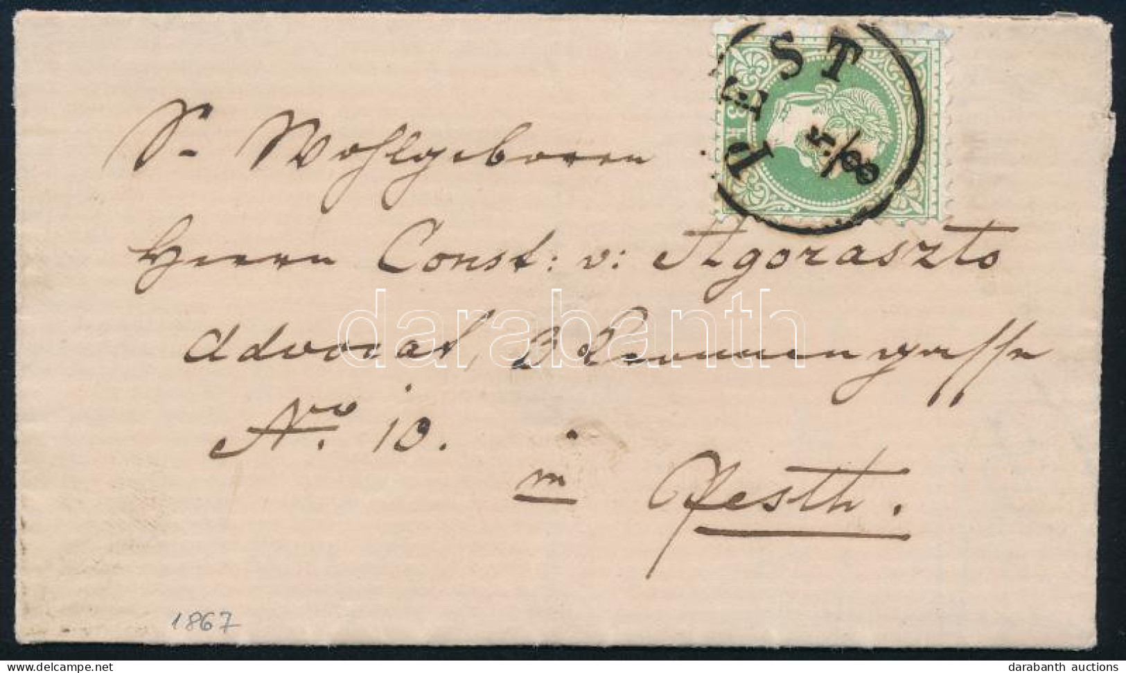 1867 3kr Helyi Levélen / On Local Cover "PEST" - Other & Unclassified
