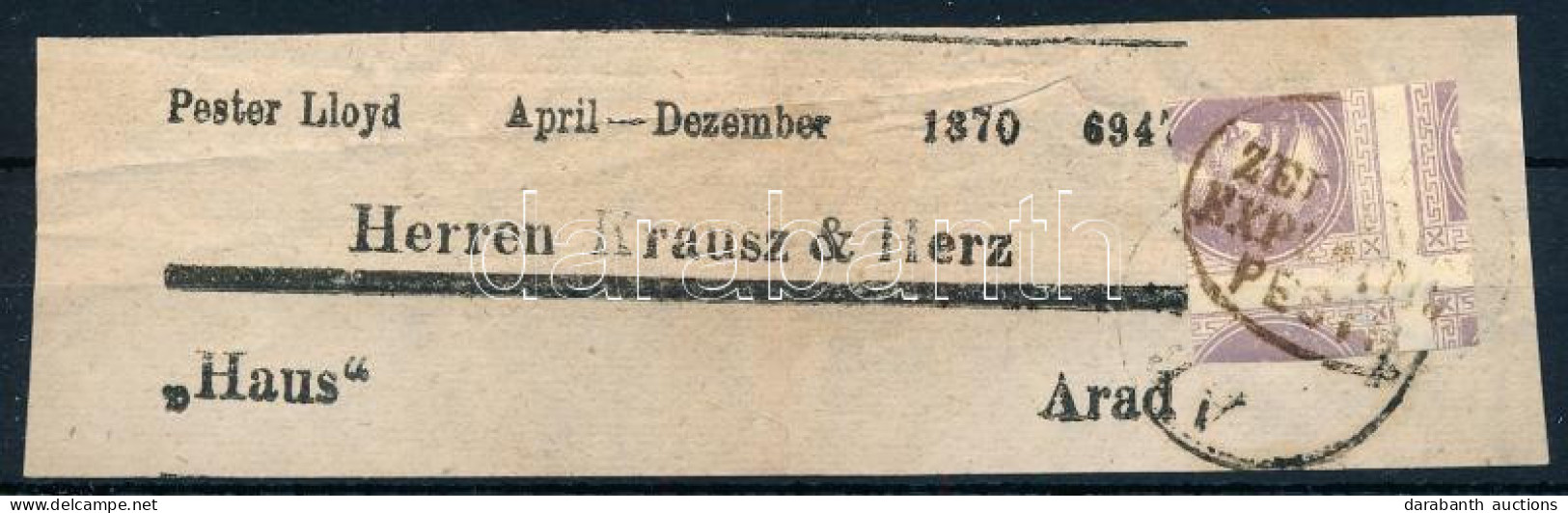 1870 Hírlapbélyeg Nagyon Látványosan Vágva Címszalag Darabon "AR(AD)" + "(K.) / ZEI(TUNGS-) / EXPEDITION / PESTH." (Gudl - Altri & Non Classificati