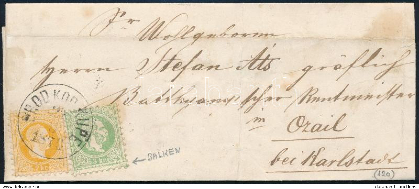 1870 2kr + 3kr Alul Közléclenyomattal Távolsági Levélen. Ilyen Látványos 3kr Küldeményen RITKA! / 2kr + 3kr With Paint S - Other & Unclassified