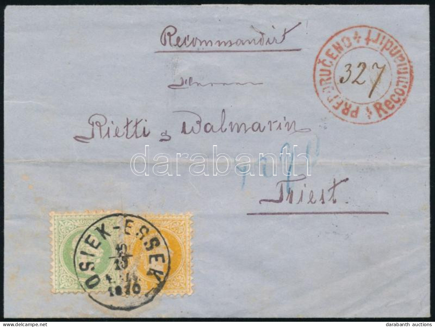 1870 2kr + 3kr Ajánlott Levélen, A Hátoldali Bélyeg Hiányzik / 2kr + 3kr On Registered Cover, The Stamp On The Backside  - Otros & Sin Clasificación