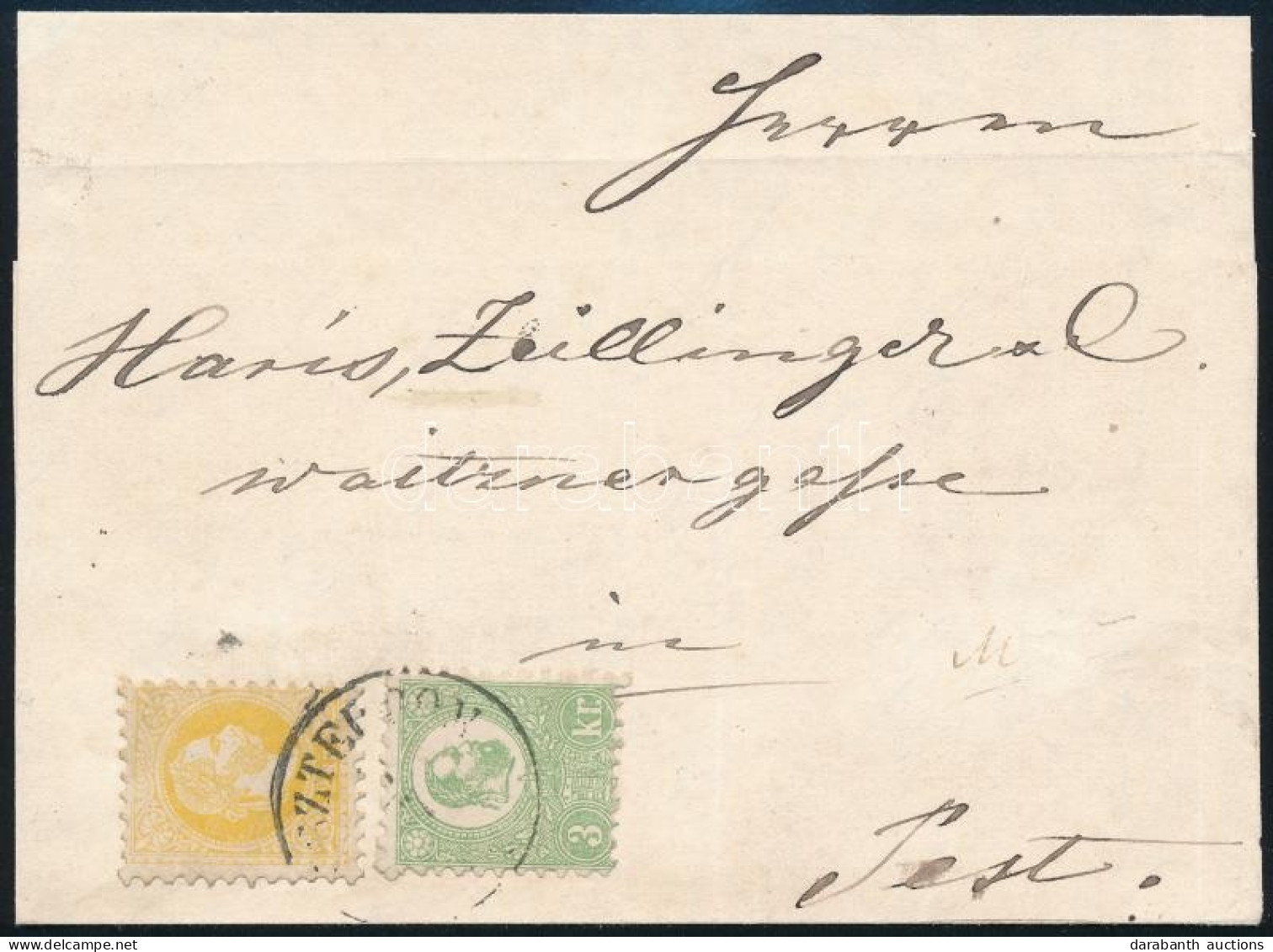 1871 1867-es 2kr és Kőnyomat 3kr Vegyes Bérmentesítés Távolsági Levélen (2 Oldalhajtóka Hiány) (ex Wyler, Kostyál) / 186 - Autres & Non Classés