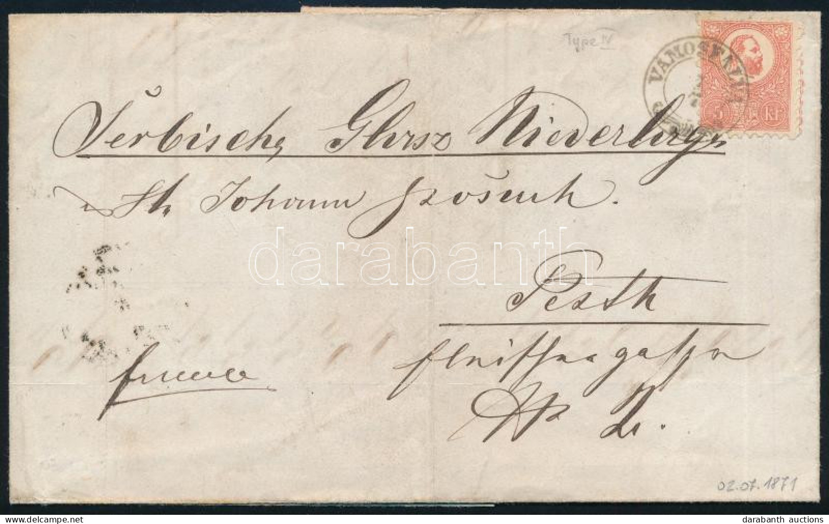 1871 Kőnyomat 5kr Képbe Fogazva / Shifted Perforation "VÁMOSFALVA" - Pesth - Other & Unclassified