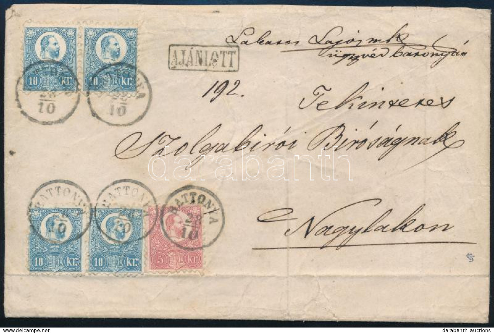 ~1872 Réznyomat 5kr és 4 X 10kr Bélyeg Hetedik Súlyfokozatú Ajánlott Levélen / 5kr + 4 X 10kr On 7th Weight Class Regist - Sonstige & Ohne Zuordnung