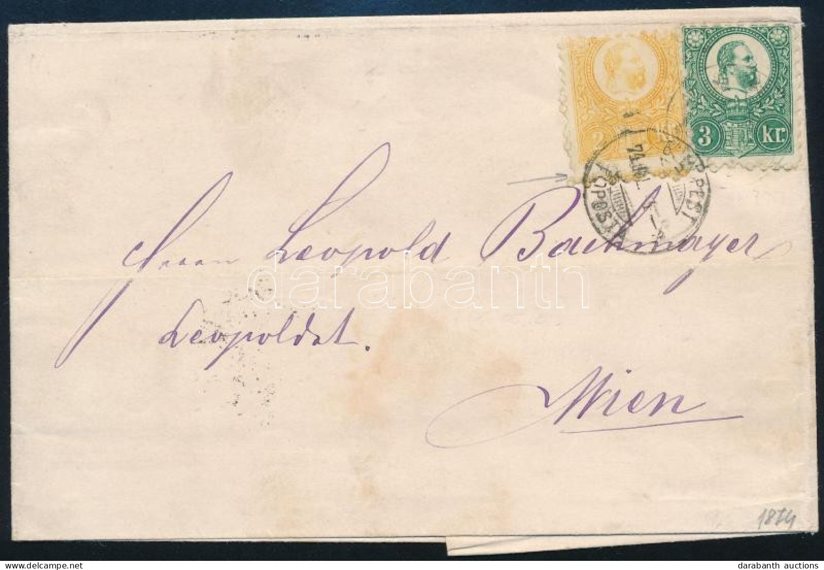 1874 Réznyomat 2kr Extrán Elfogazva + 3kr Távolsági Levélen / 2kr With Shifted Perforation + 3kr On Domestic Cover "BUDA - Sonstige & Ohne Zuordnung