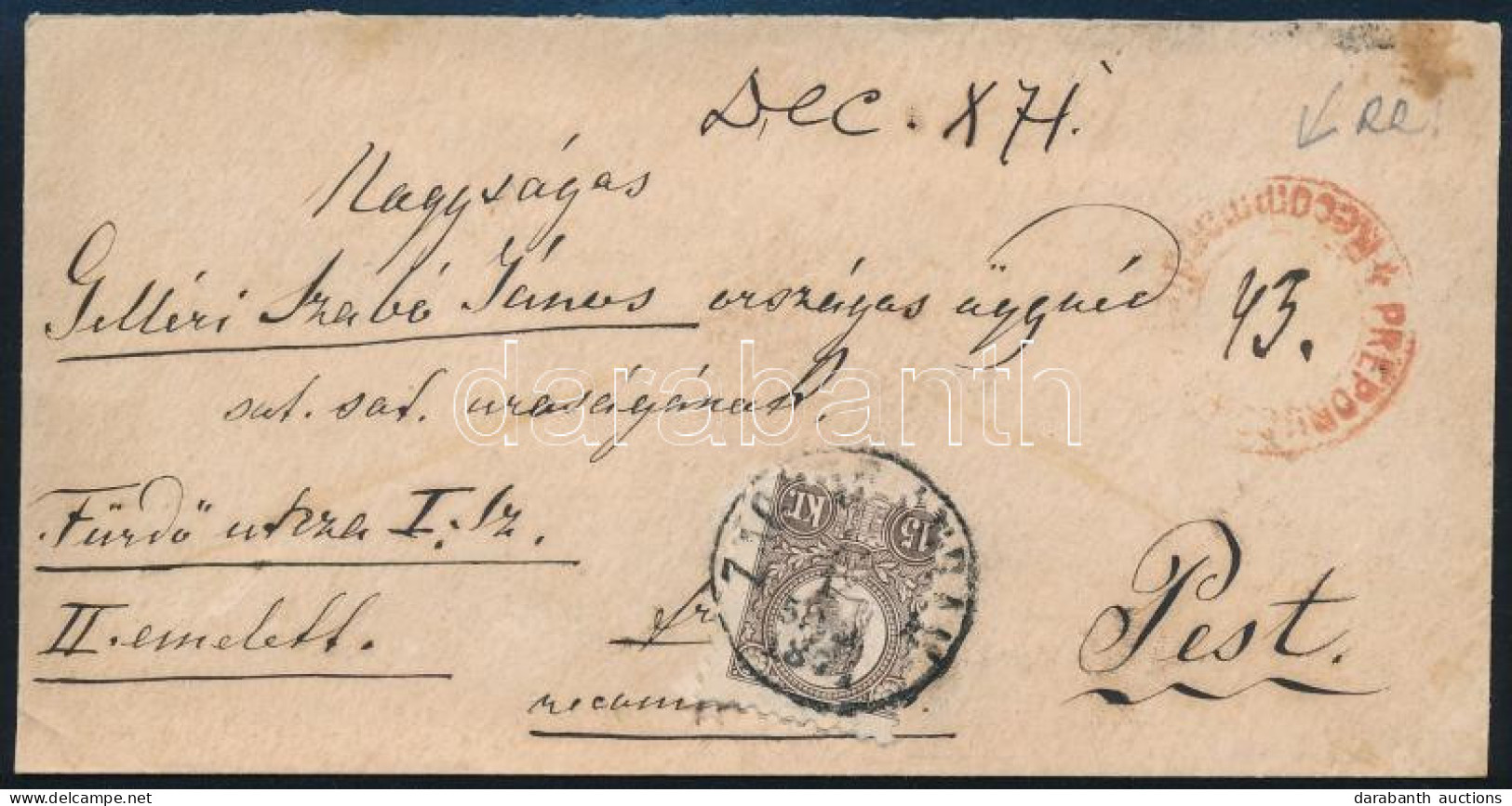 1874 Réznyomat 15kr Képbe Fogazva Ajánlott Levélen, Ritka Ajánlási Bélyegzéssel / 15kr With Shifted Perforation On Regis - Andere & Zonder Classificatie