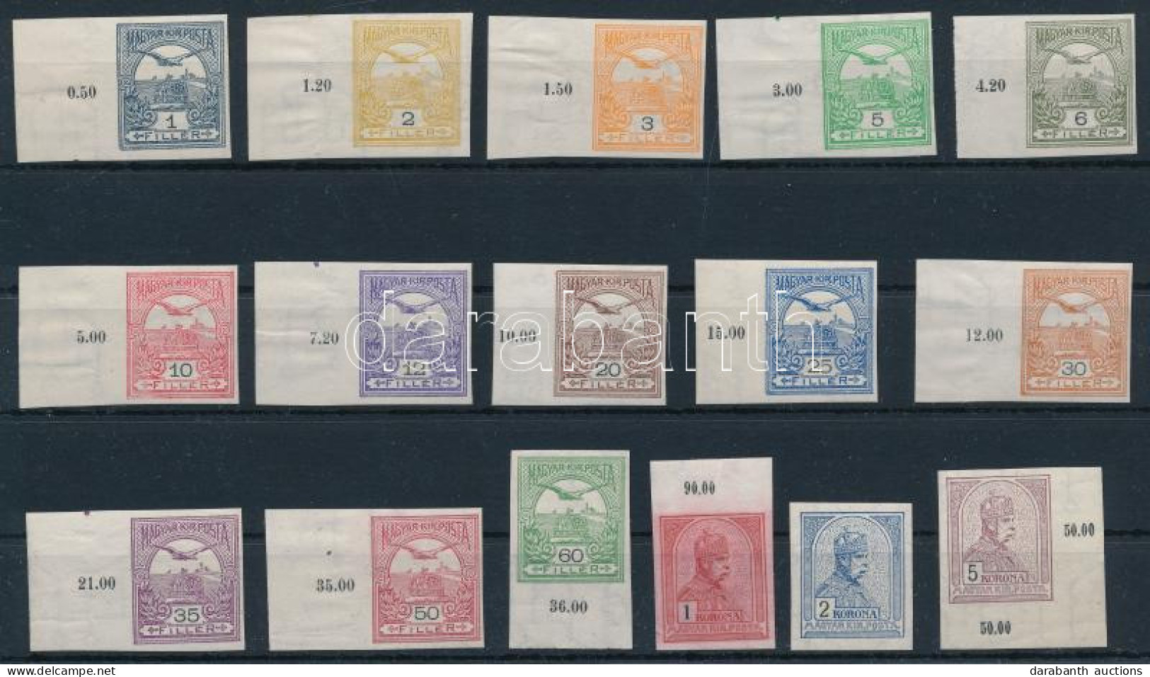 ** 1909 Turul Vágott Sor Rendkívül Szép állapotban, A 2K Kivételével Mindegyik ívszéli! RR! / Imperforate Set - Other & Unclassified