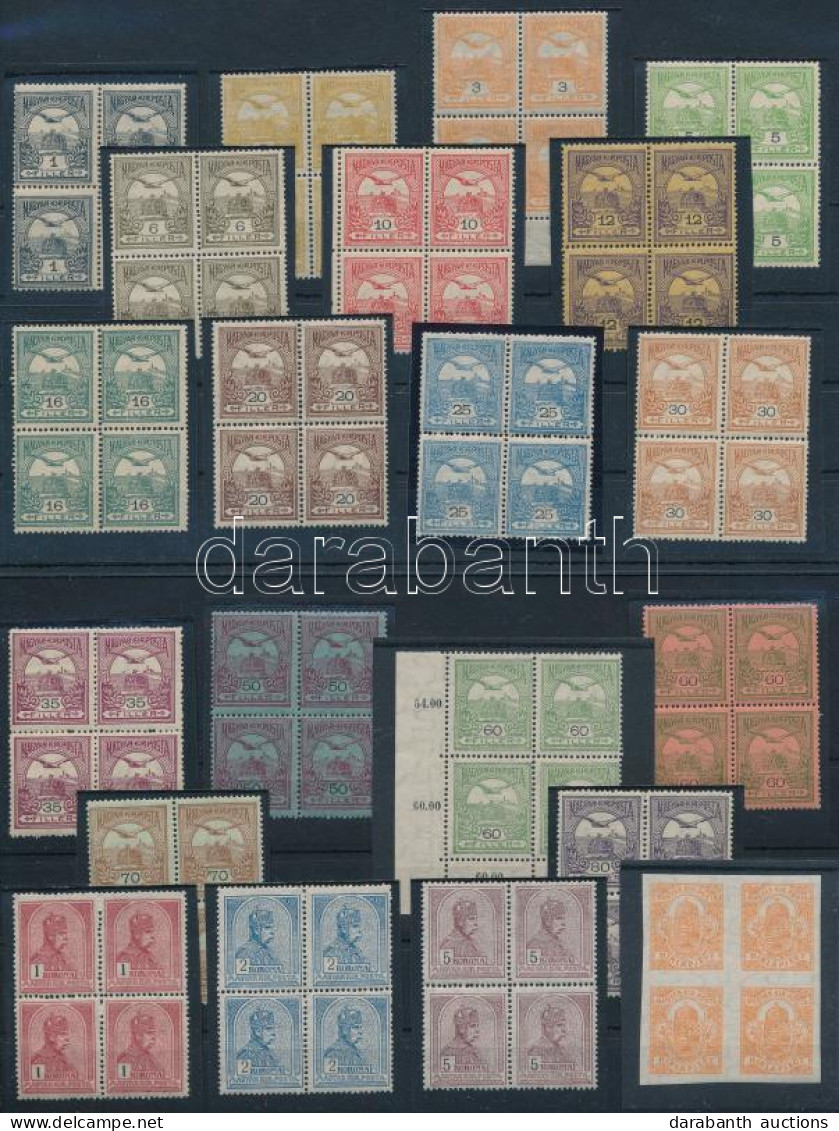 **, * 1913 Turul Sor Négyestömbökben (160.000) (csak 1 Bélyeg Falcos) / Mi 109-126 + 181-182 Blocks Of 4 (only 1 Stamp I - Andere & Zonder Classificatie