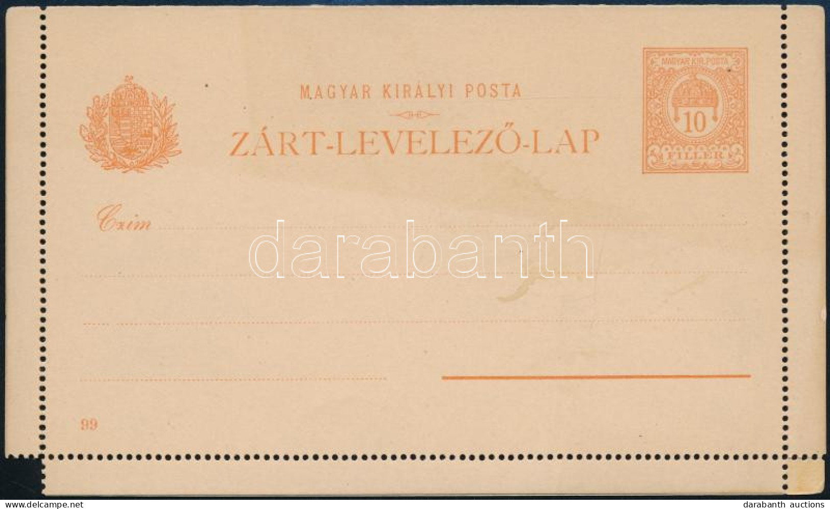 1899 10 F Díjjegyes Zárt Levelezőlap Esszé "99" évszámmal, Magyar Nyelvű / Essay - Other & Unclassified