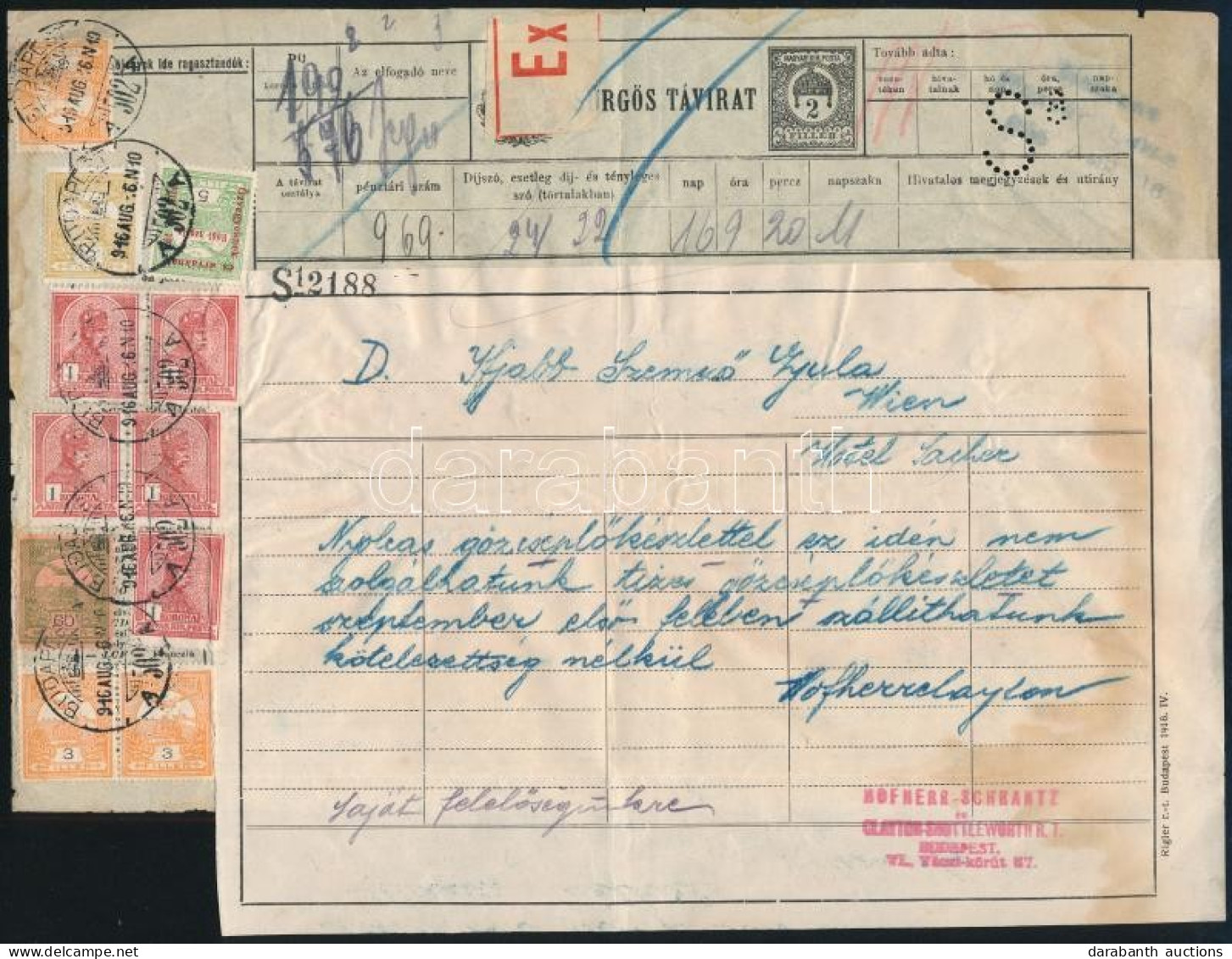 1916 SIMENS-távirat Wien-be Küldve, Turul 2f + 3 X 3f + 60f + 5 X 1K + Hadisegély 5f Bérmentesítéssel / Simens Telegramm - Autres & Non Classés