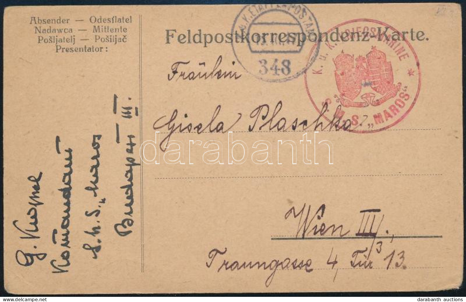 1917 Tábori Posta Levelezőlap / Field Postcard "K.u.k. KRIEGSMARINE / S.M.S. MAROS" + "EP 348" - Autres & Non Classés