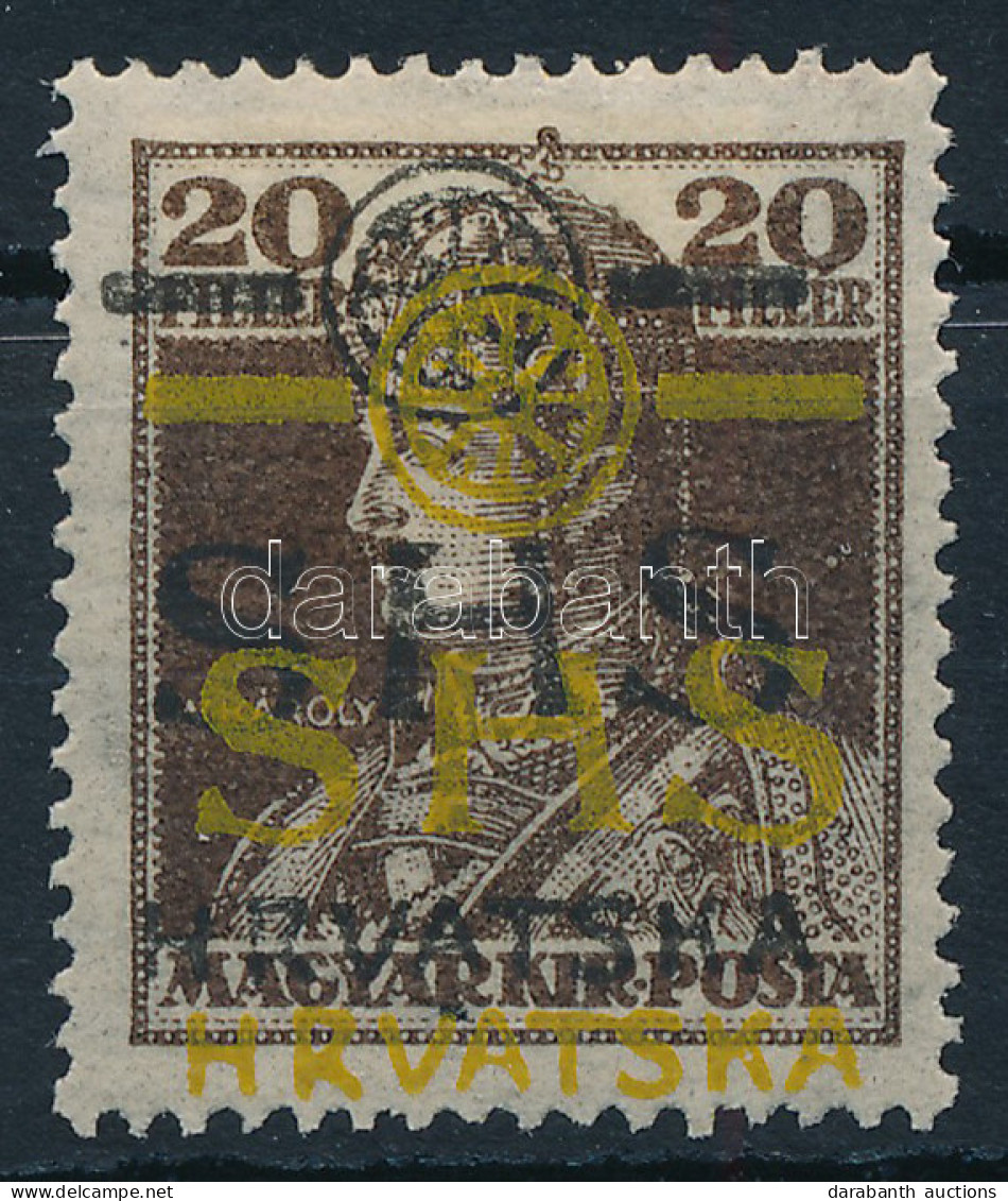 * SHS 1918 Károly 20f Fekete és Sárga, Kettős Felülnyomással!!! / Overprint Yellow And Black!!! Sign: Bodor - Andere & Zonder Classificatie