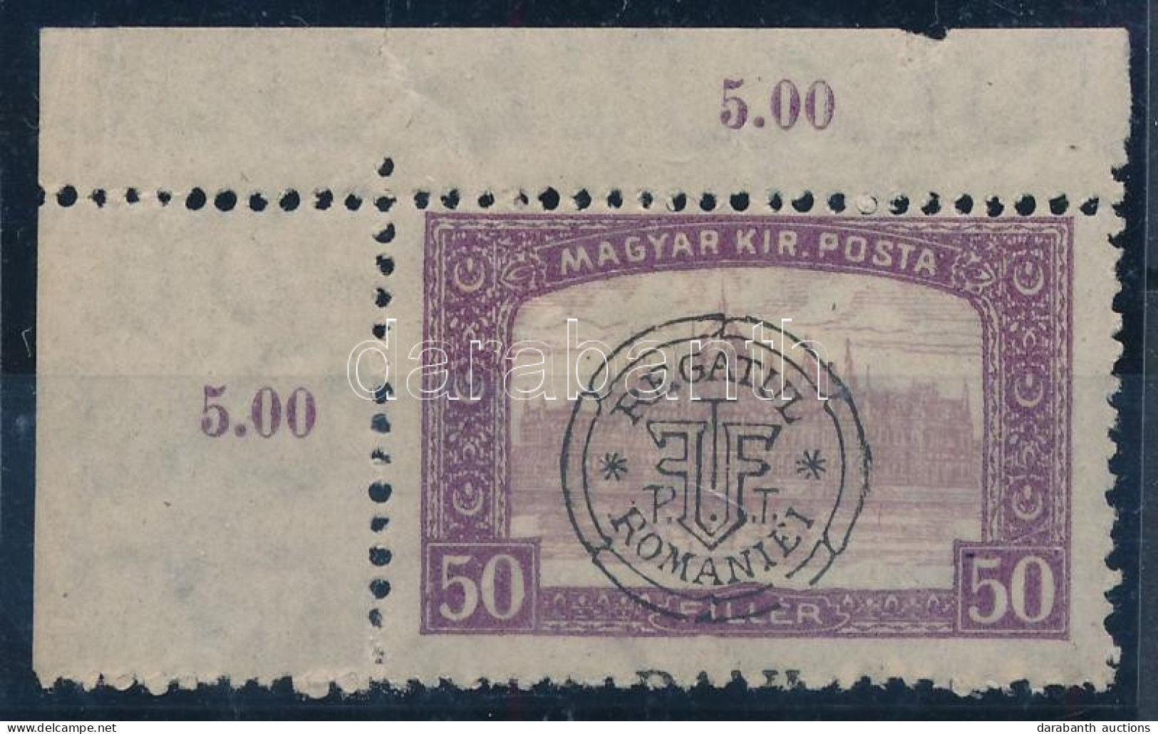 ** Kolozsvár 1919 Parlament 50f Elcsúszott Felülnyomással / Shifted Overprint. Signed: Bodor - Autres & Non Classés