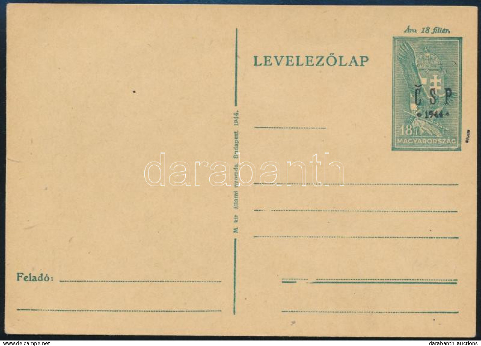 Huszt 1944 Használatlan Levelezőlap. Signed: Bodor (80.000) / Unused PS-card - Sonstige & Ohne Zuordnung