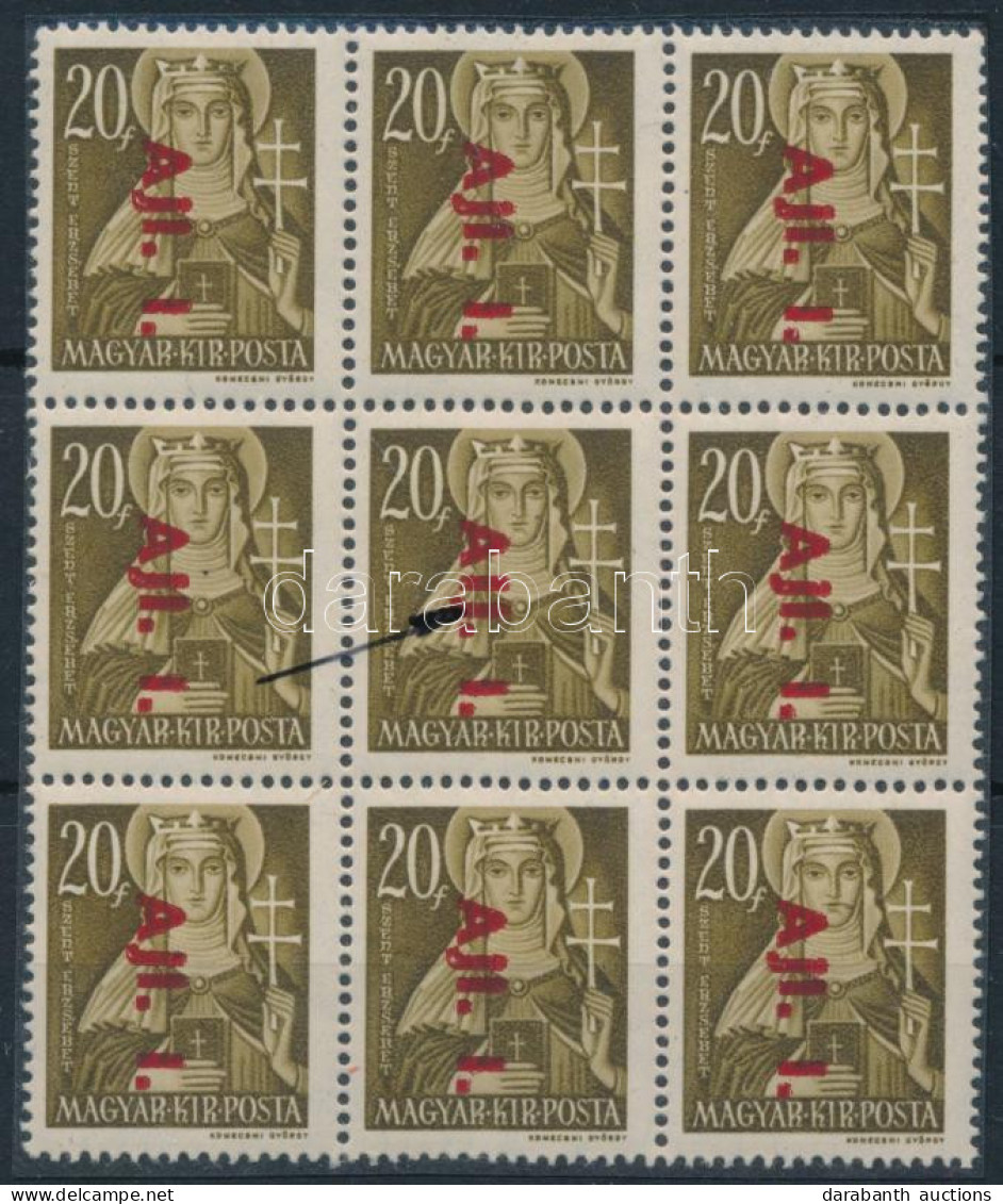 ** 1946 Betűs Ajl.I./20f 9-es Tömb, Benne Alj Tévnyomat (50.000) / Plate Variety - Other & Unclassified