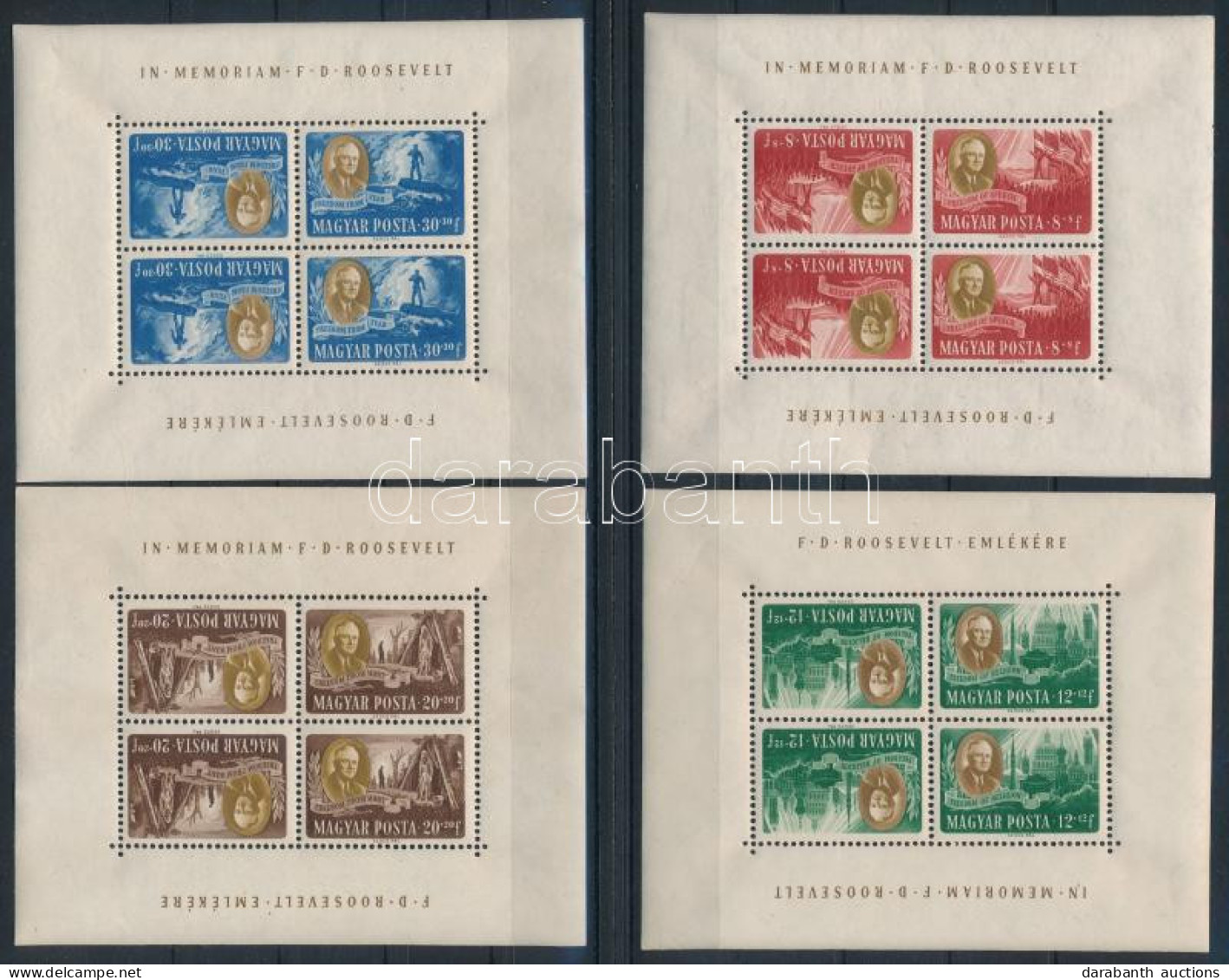 ** 1947 Roosevelt Fordított Képállású Négyes Kisívsor (180.000) (szokásos Ráncok) / Mi 985-992 Inverted Mini Sheets (usu - Andere & Zonder Classificatie