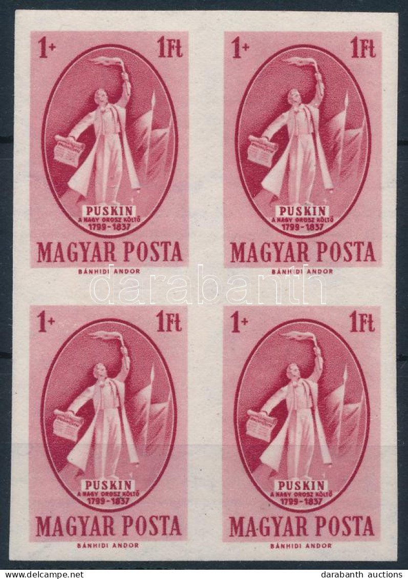 ** 1949 Puskin Vágott Négyestömb (480.000++) / Mi 1039 Imperforate Block Of 4 - Other & Unclassified