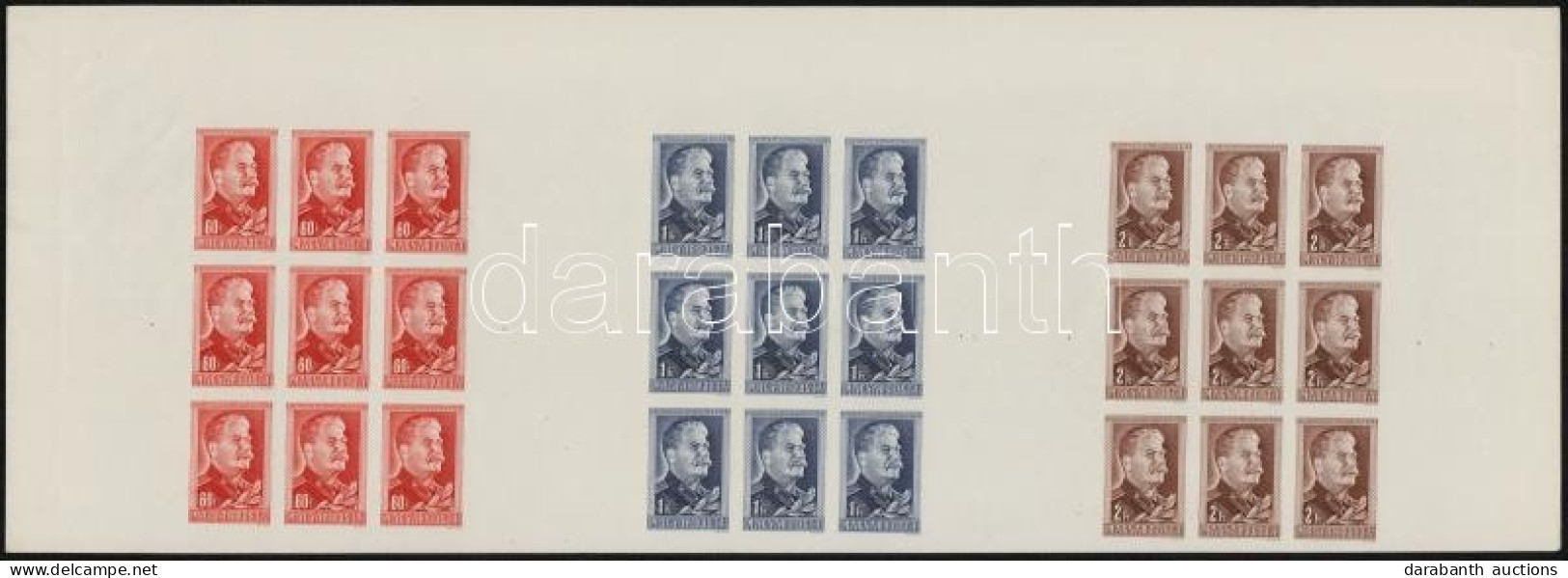 ** 1949 Sztálin Sor Vágott Kilencestömbök Egy összefüggő ívben (200.000) / Mi 1122-1124 Imperforate Blocks Of 9 In One S - Altri & Non Classificati