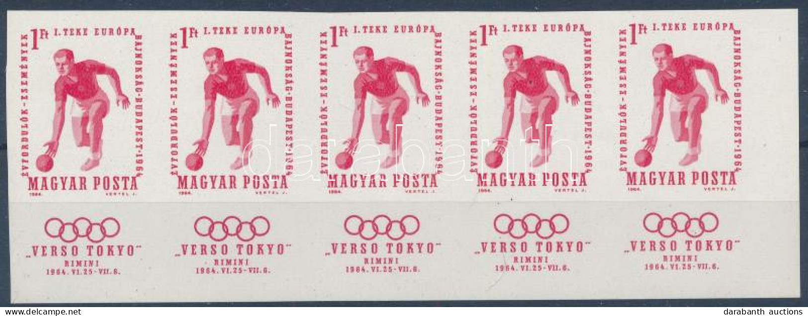 ** 1964 Verso Tokyo Vágott ívsarki ötöscsík (200.000+++) / Mi 2041 Zf Imperforate Corner Stripe Of 5 - Autres & Non Classés