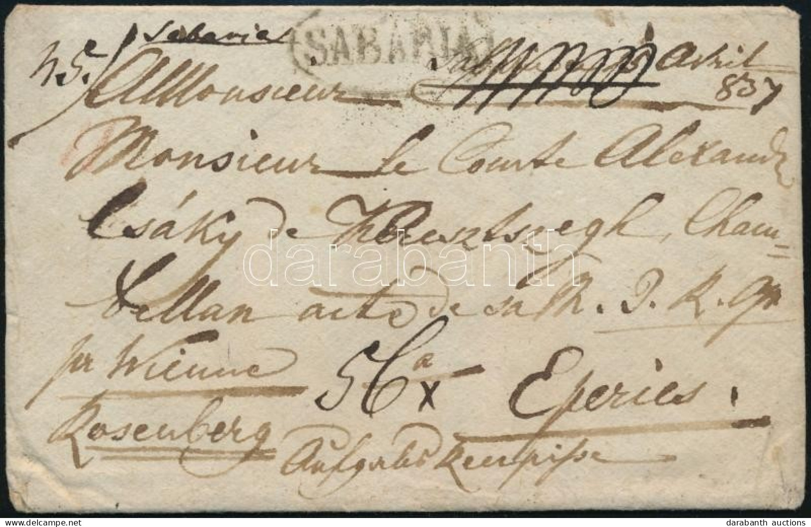 1837 Portós Ajánlott Levél Bécsen és Rosenbergen át Eperjesre / Unpaid Registered Cover Through Vienna And Rosenberg To  - Other & Unclassified