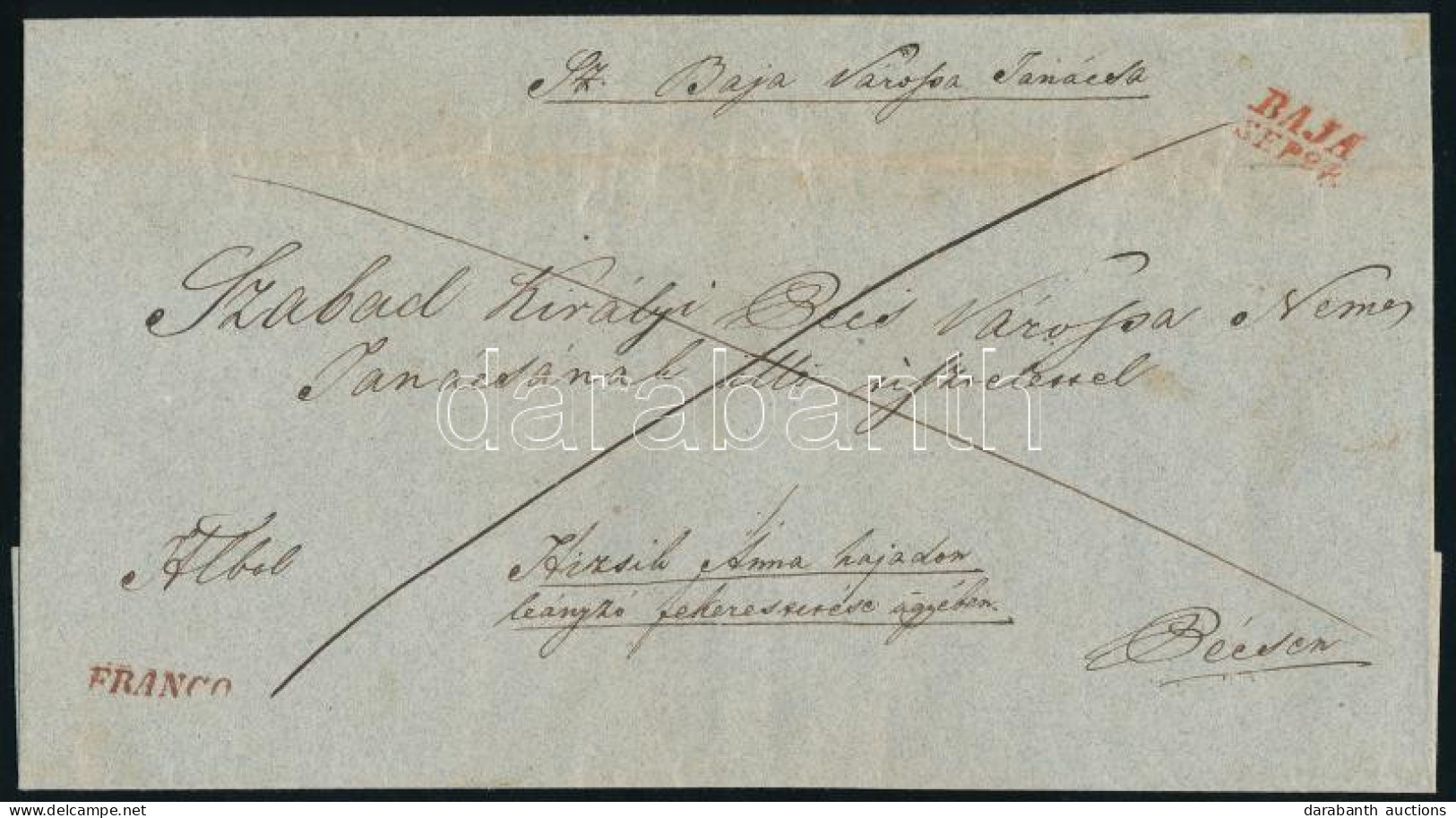 ~1850 Hivatalos Levél / Official Cover, Piros / Red "BAJA" - Pécs - Other & Unclassified