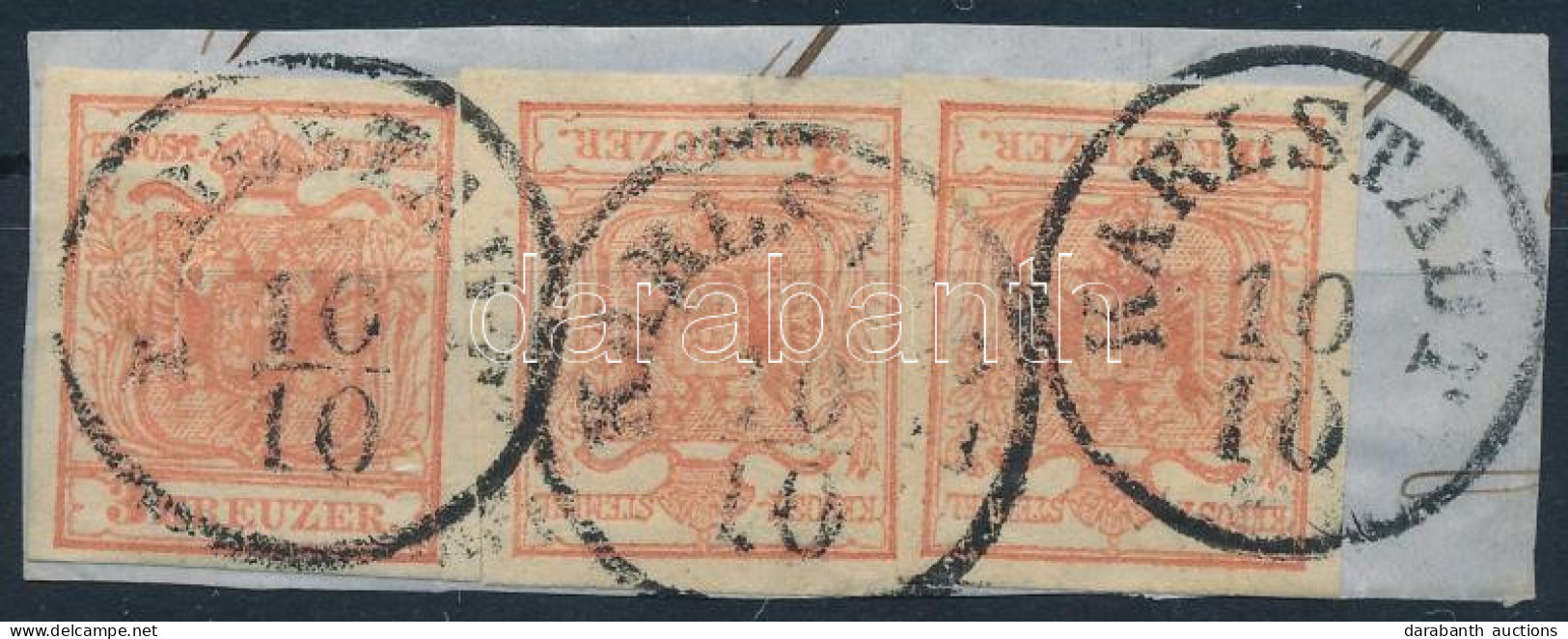 1850 3 X 3kr Kivágáson Lépcsőzetesen Felragasztva "KARLSTADT" - Otros & Sin Clasificación