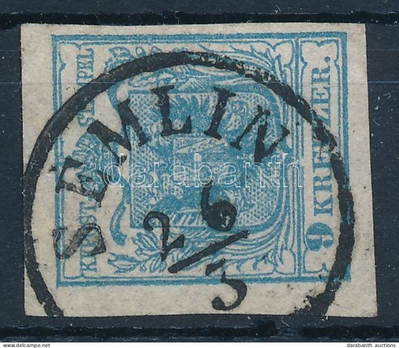 O 1850 9kr HP IIc Szürkéskék, Lemezhibával / Grayish Blue, Type HP IIc, With Plate Flaw "SEMLIN" Certificate: Steiner - Other & Unclassified