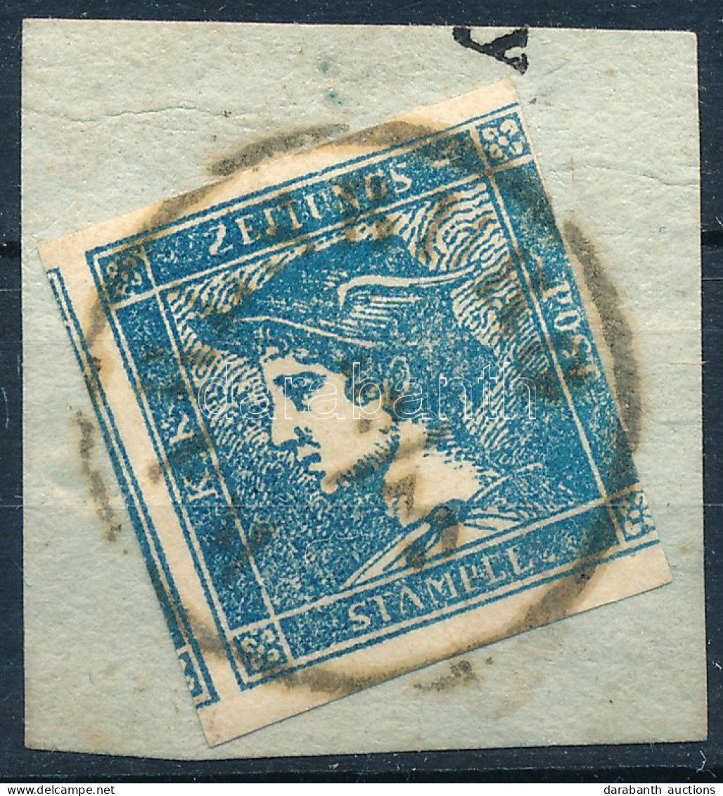 1851 Kék Merkúr Hírlapbélyeg I. Típus Kivágáson (16.500 + 20%) / Blue Mercury Newspaper Stamp Type I. On Cutting "KARLSB - Autres & Non Classés