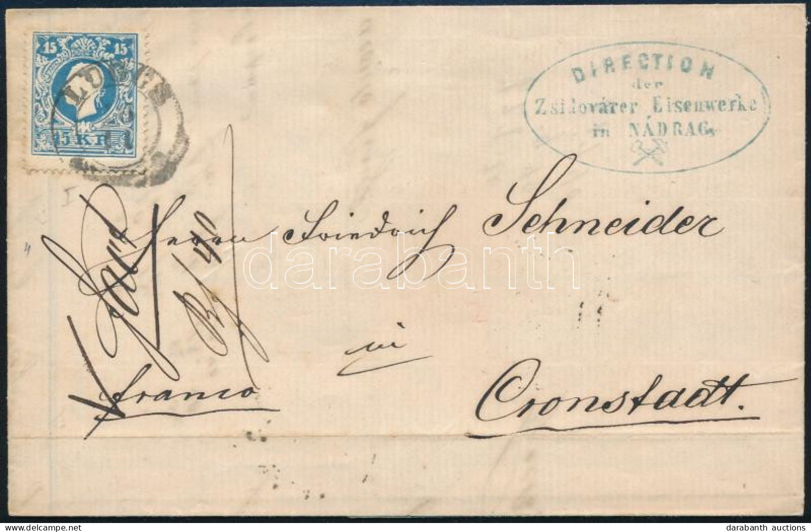 1858 15kr I. Tipus Levélen / On Cover "LUGOS" - Andere & Zonder Classificatie