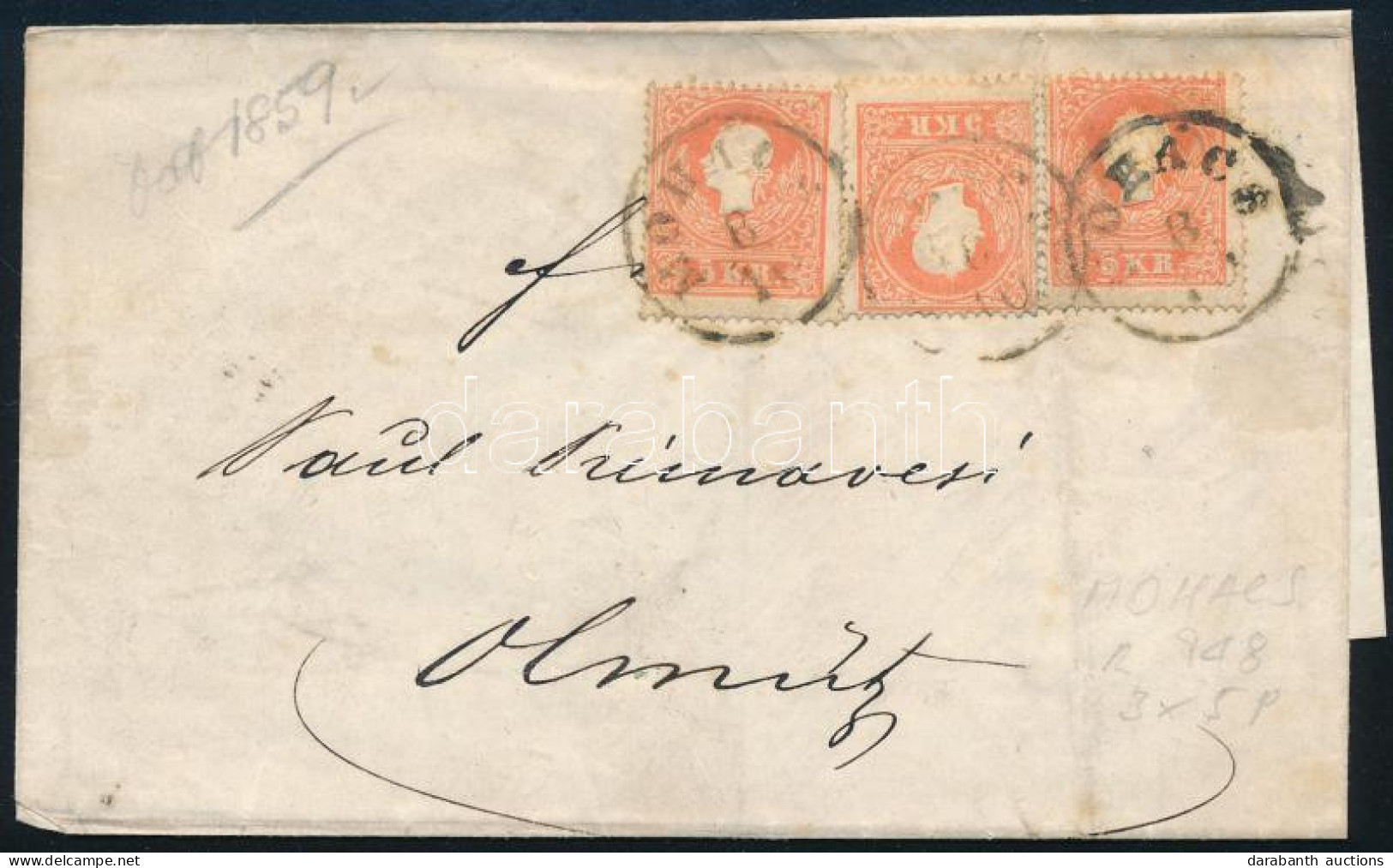 1859 3 X 5kr Levélen / On Cover "MOHÁCS" - Autres & Non Classés