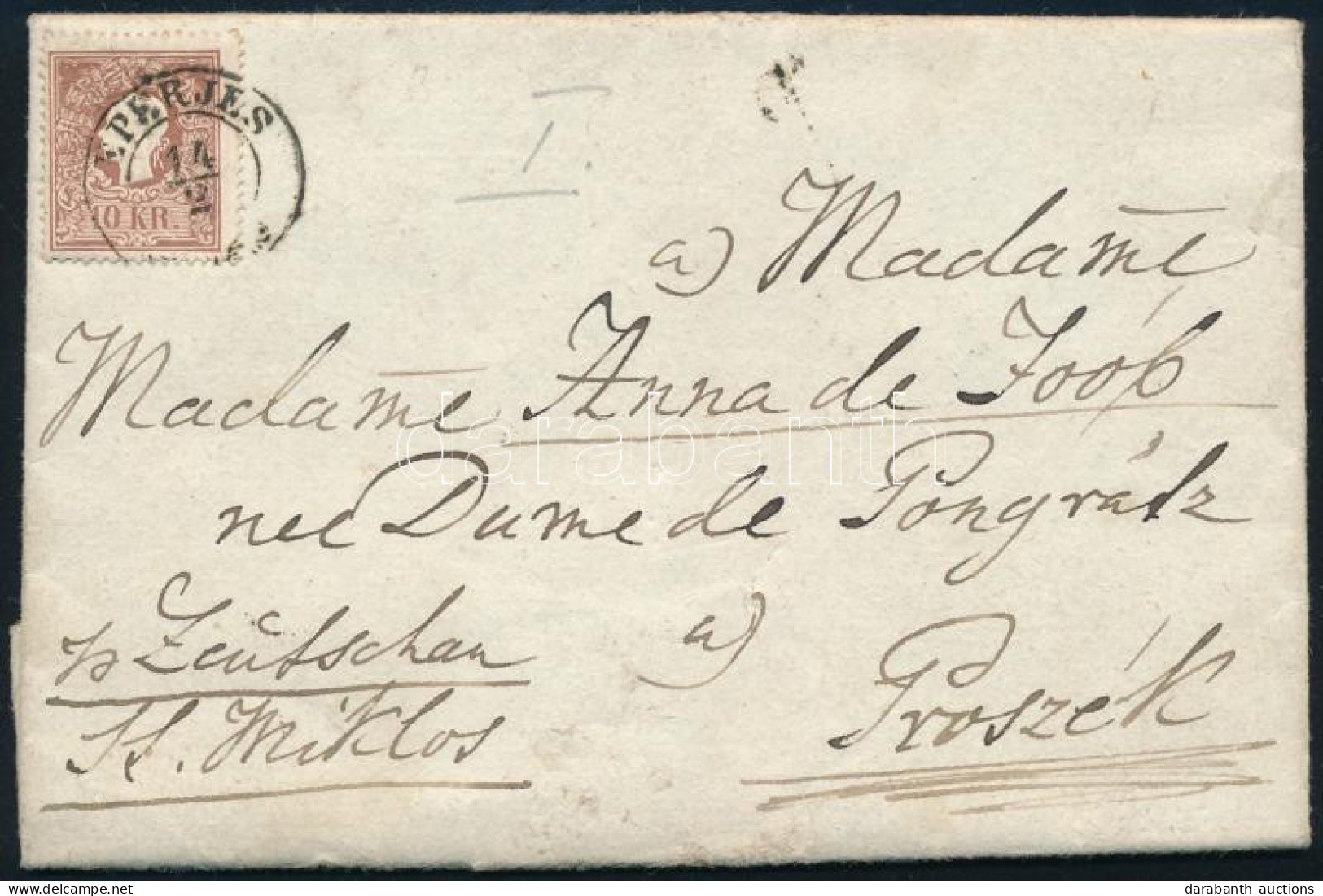 1859 10kr I. Levélen / Type I. On Cover "EPERJES" - Other & Unclassified