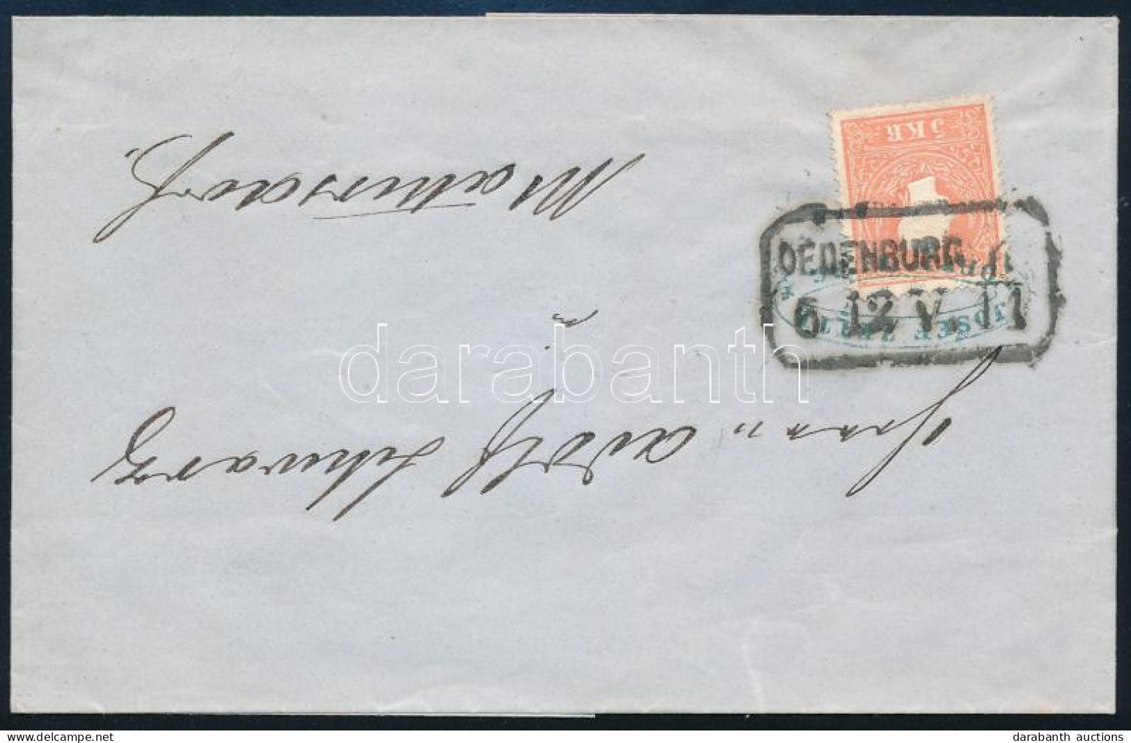 1860 5kr II. Centrált, Levélen Kék Cégbélyegzővel Előérvénytelenítve / 5kr Type II. Centered, On Cover With Blue Busines - Autres & Non Classés