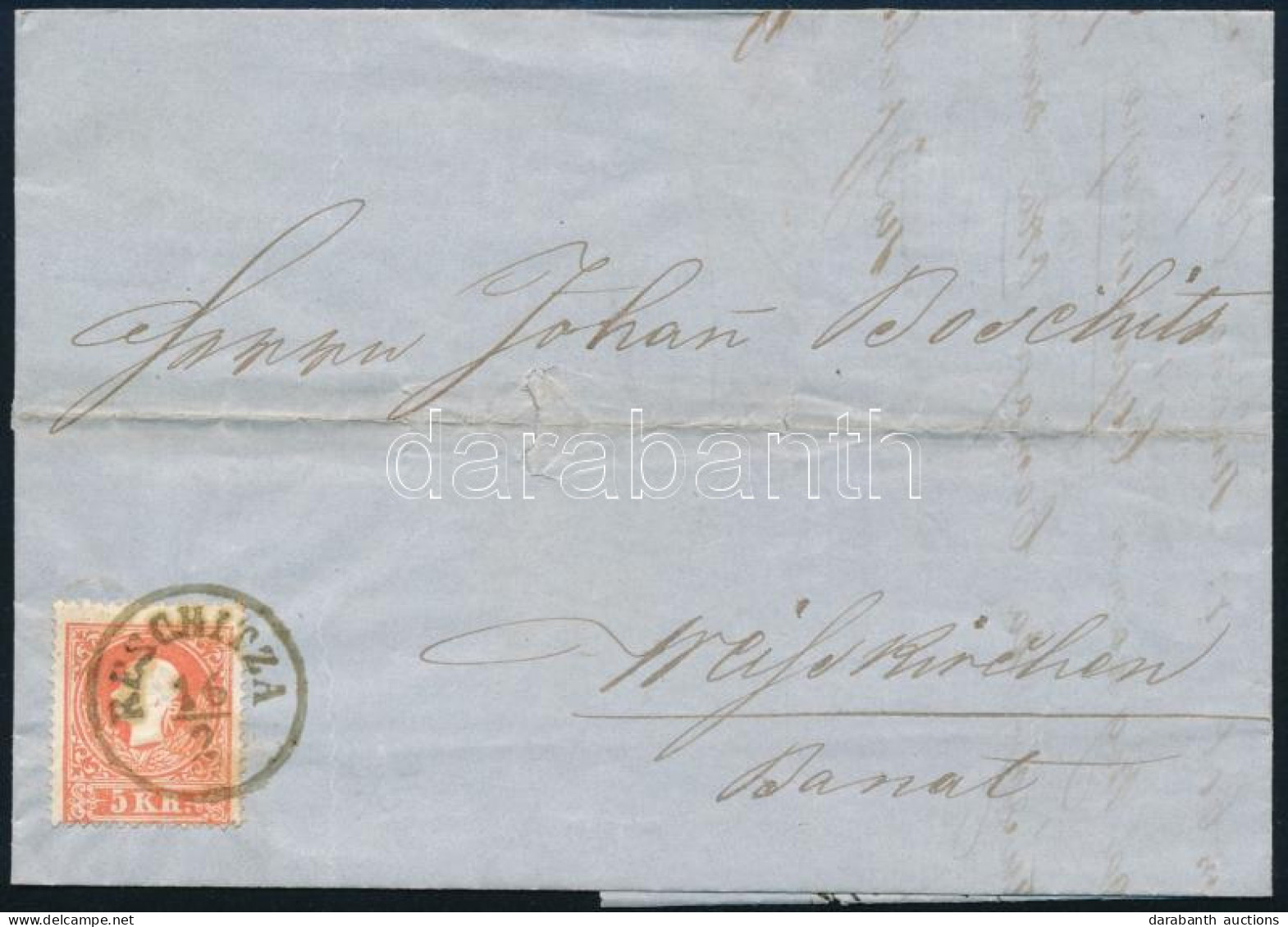 1861 5kr II. Tipus Levélen / On Cover "RESCHITZA" - Andere & Zonder Classificatie