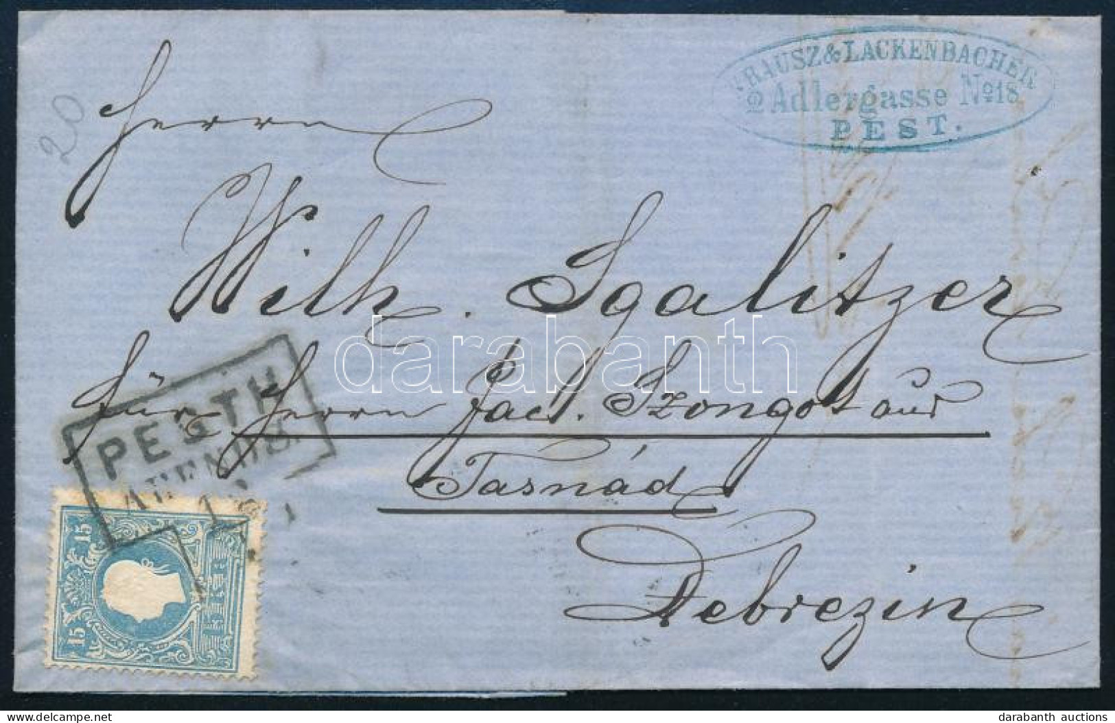 1861 15kr Levélen / On Cover "PESTH ABENDS" (Gudlin S2.3 400 Pont) - Debrezin - Autres & Non Classés