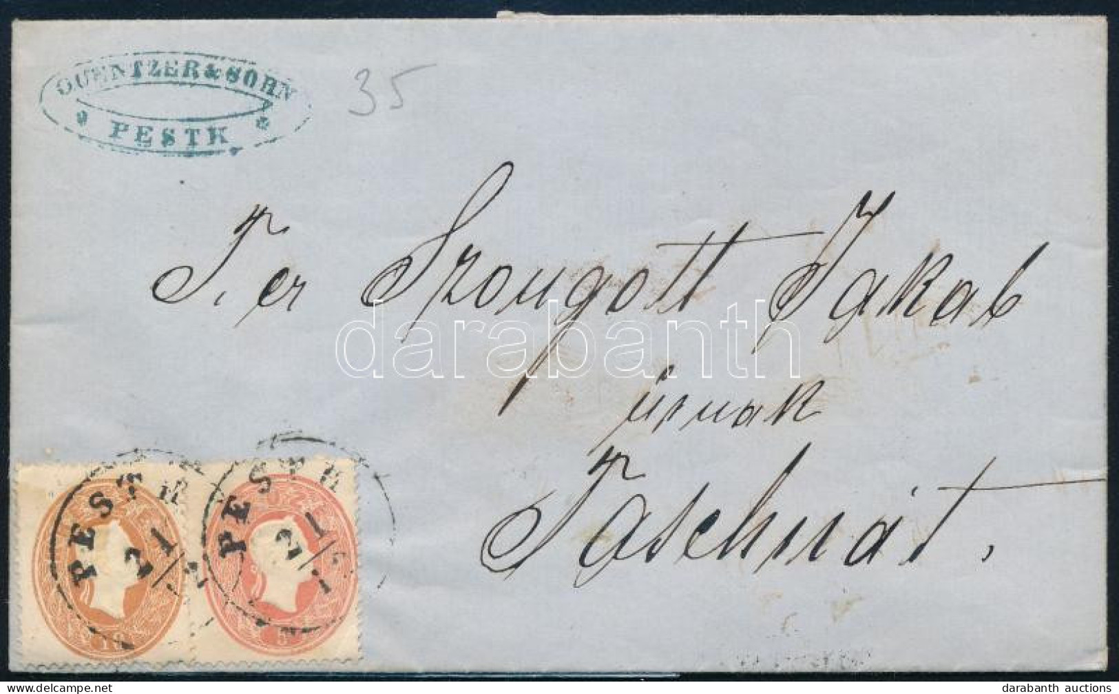 1861 5kr + 10kr Levélen / On Cover "PESTH" - "TASNÁD" - Autres & Non Classés