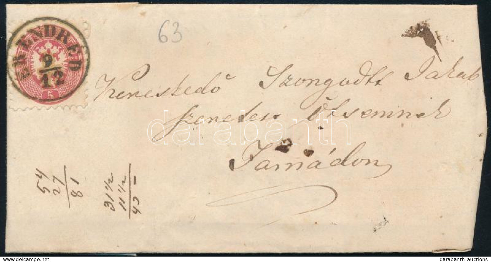 1866 5kr Levélen / On Cover "ÉRENDRÉD" - Tasnád - Otros & Sin Clasificación