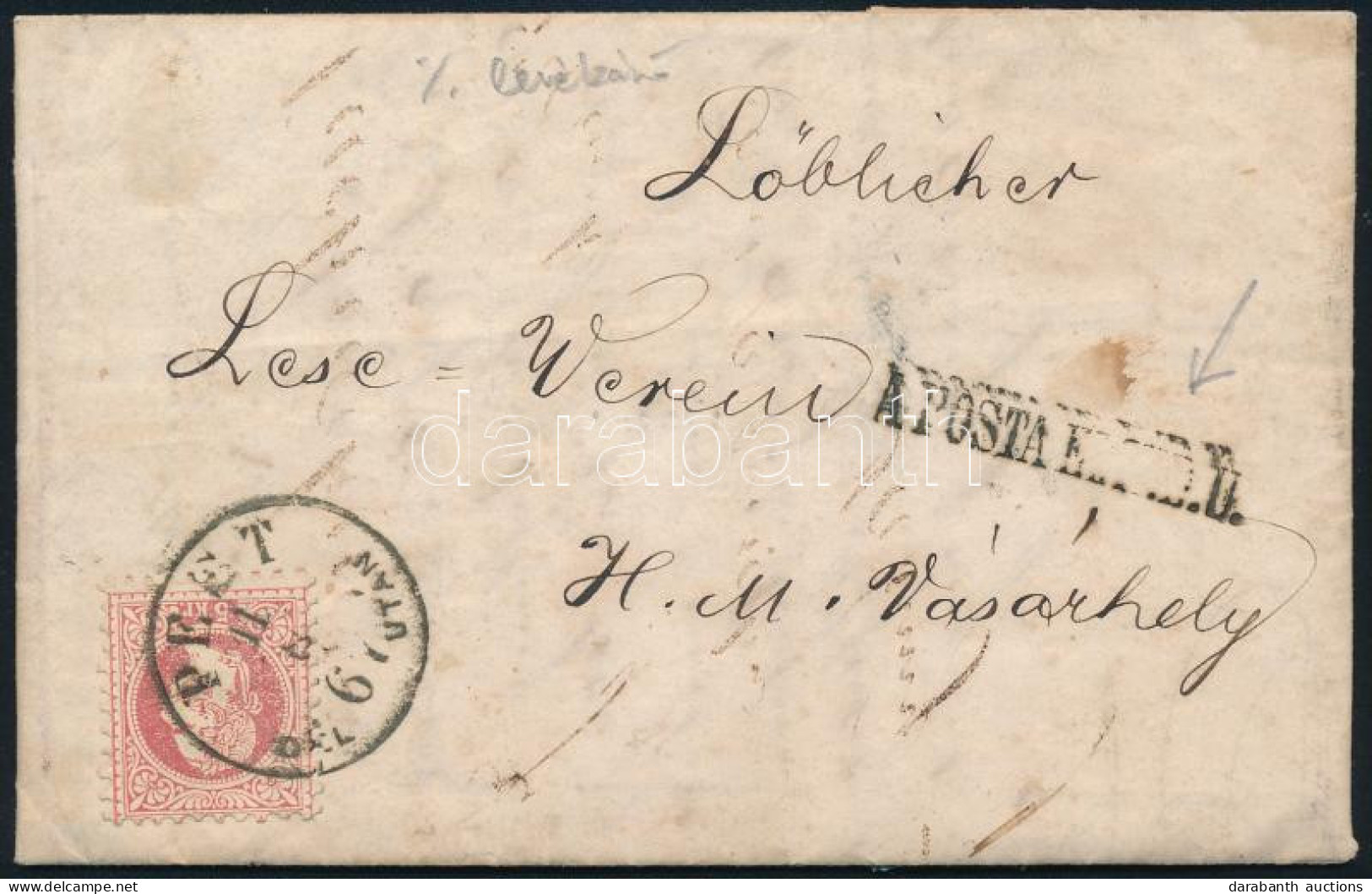 1867 5kr Levélen, Levélzáróval / On Cover With Label "PEST / DÉLUTÁN" - Autres & Non Classés