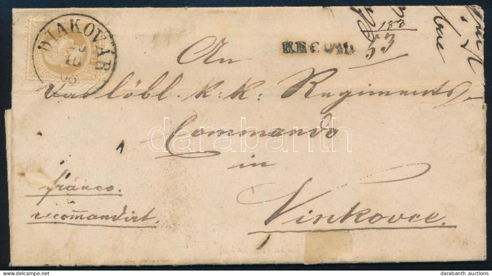 1868 15kr Ajánlott Levélen / On Registered Cover "DIAKOVÁR" - Vinkovce - Other & Unclassified