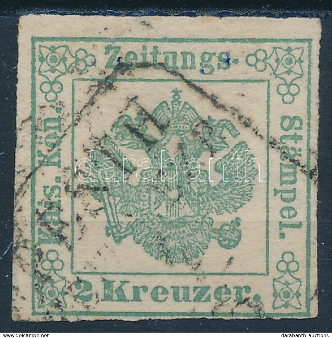O 1853 Hírlapilleték Bélyeg 2kr Zöld (papírelvékonyodás) / Newspaper Duty Stamp 2kr Green "PESTH" (thin Paper) - Autres & Non Classés