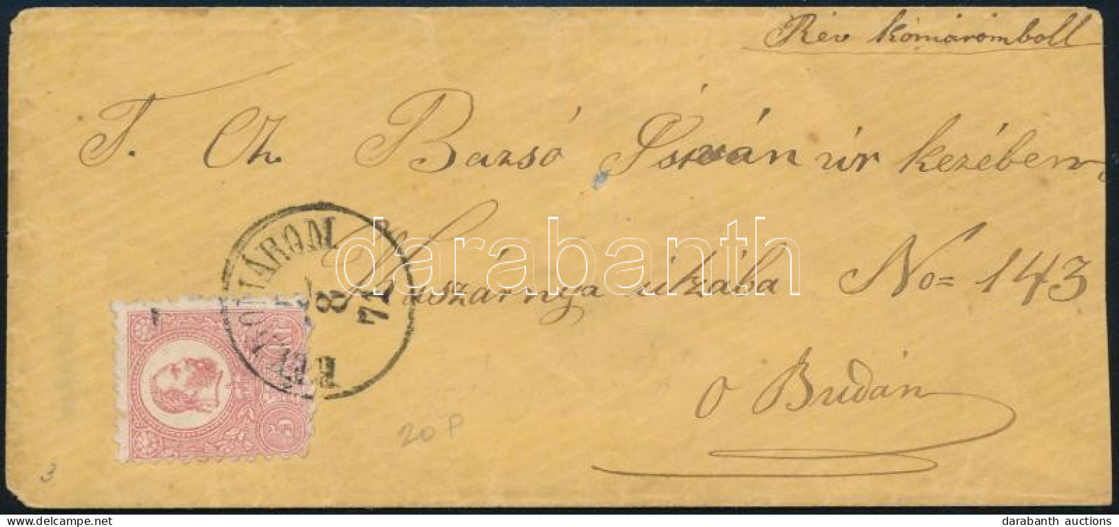 1871 Kőnyomat 5kr Képbe Fogazva Levélen (sárga Boríték) / 5kr With Shifted Peroration On Cover "RÉV KOMÁROM" - Other & Unclassified