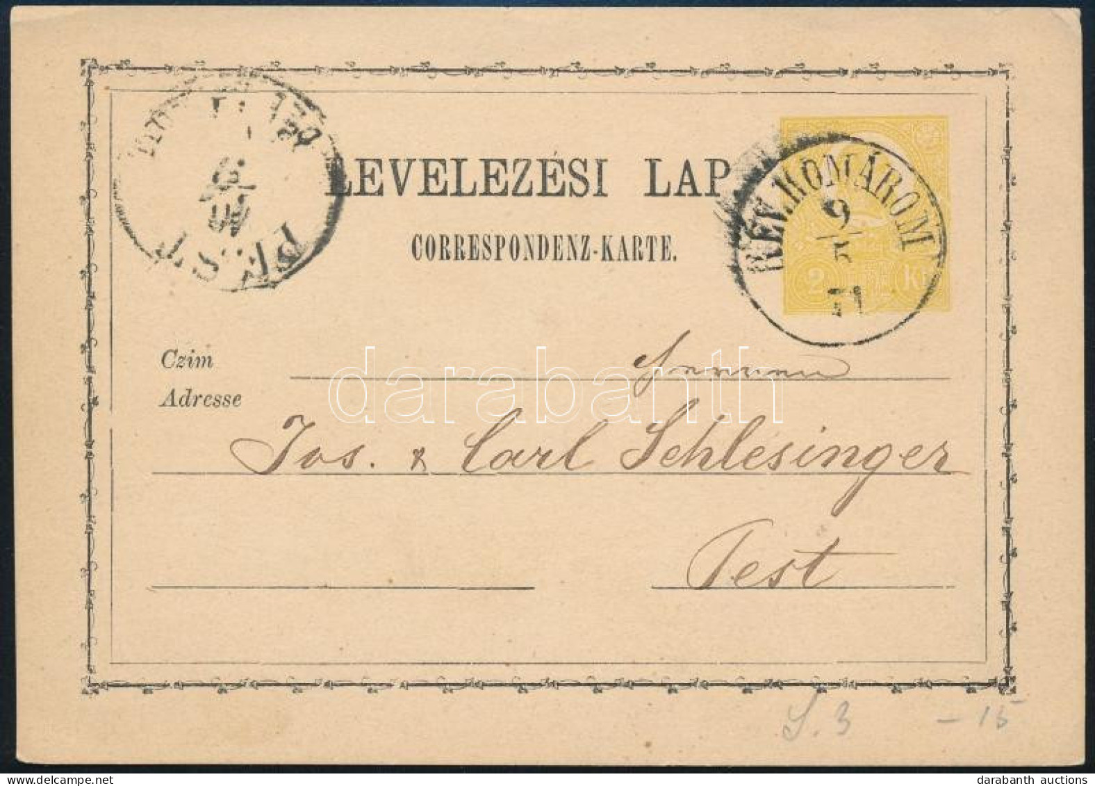 1871 2kr Díjjegyes Levelezőlap / PS-card "RÉV.KOMÁROM" - Other & Unclassified