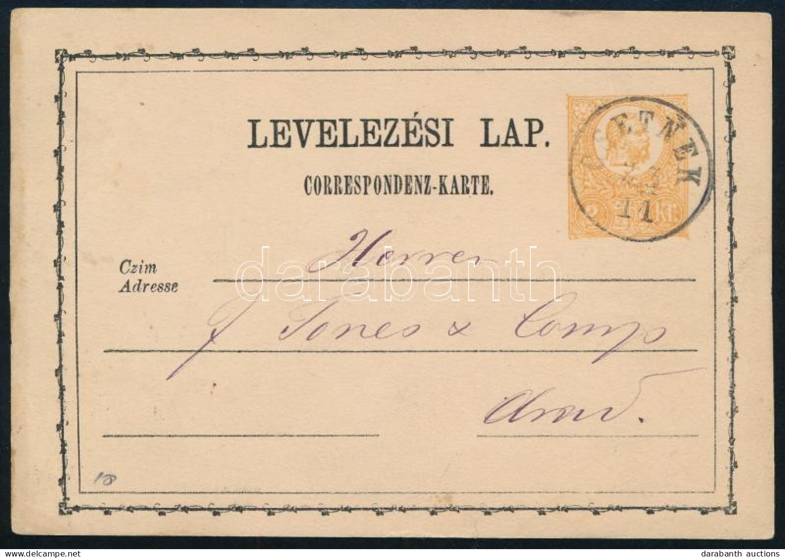 1872 2kr Díjjegyes Levelezőlap / PS-card "CSETNEK" - Otros & Sin Clasificación