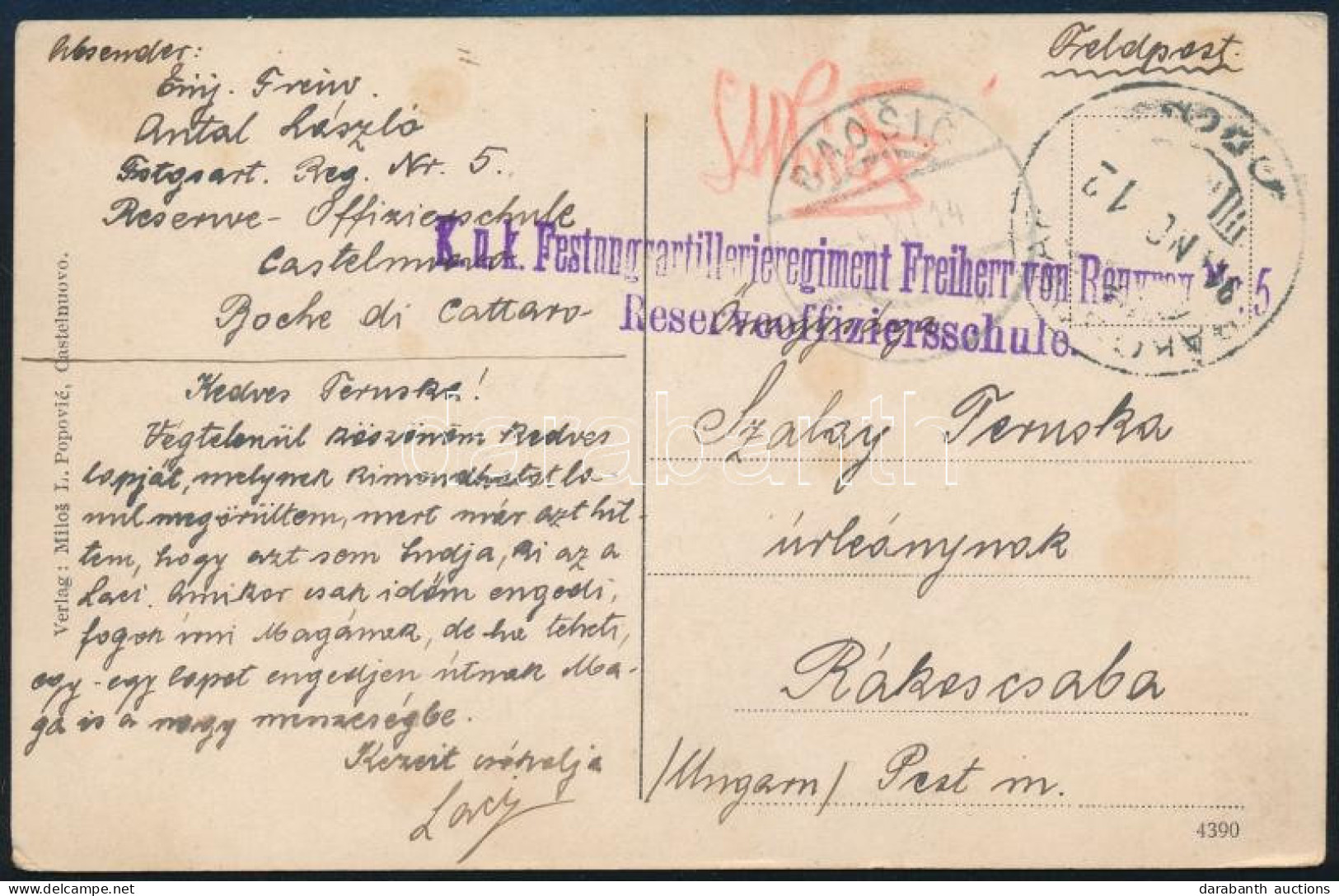 1914 Tábori Posta Képeslap / Field Postcard "K.u.k. Festungsartillerieregiment Freiherr Von Rouvroy Reserveoffiziersschu - Sonstige & Ohne Zuordnung