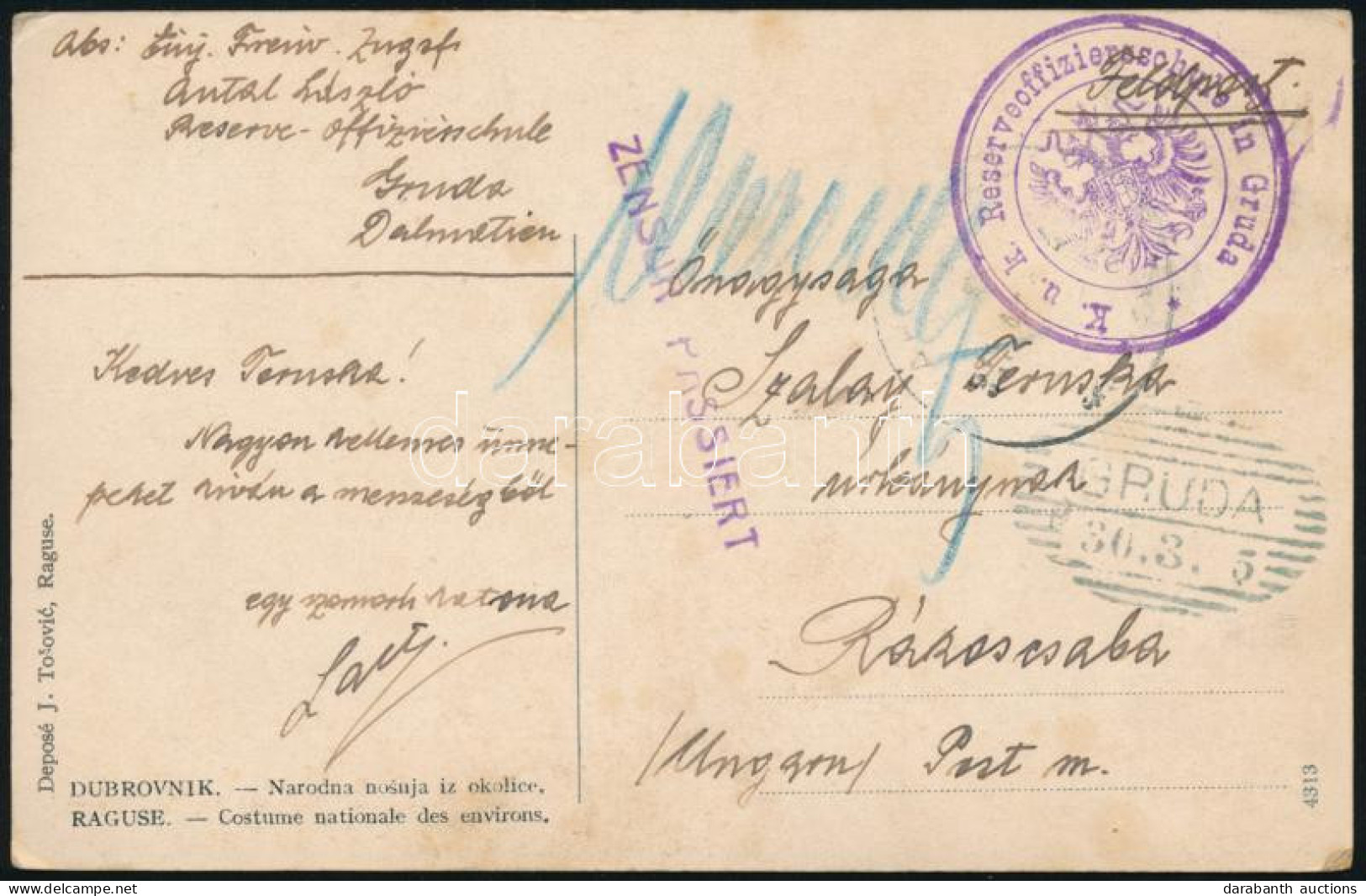 ~1915 Tábori Posta Képeslap / Field Postcard "K.u.k. Reserveoffizierschule In Gruda" - Otros & Sin Clasificación