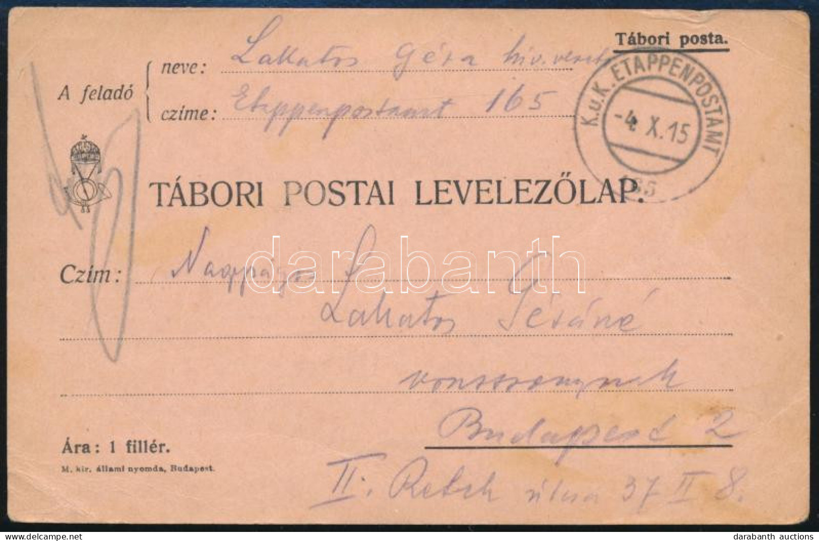 1915 Tábori Posta Levelezőlap / Field Postcard "EP 165" - Sonstige & Ohne Zuordnung