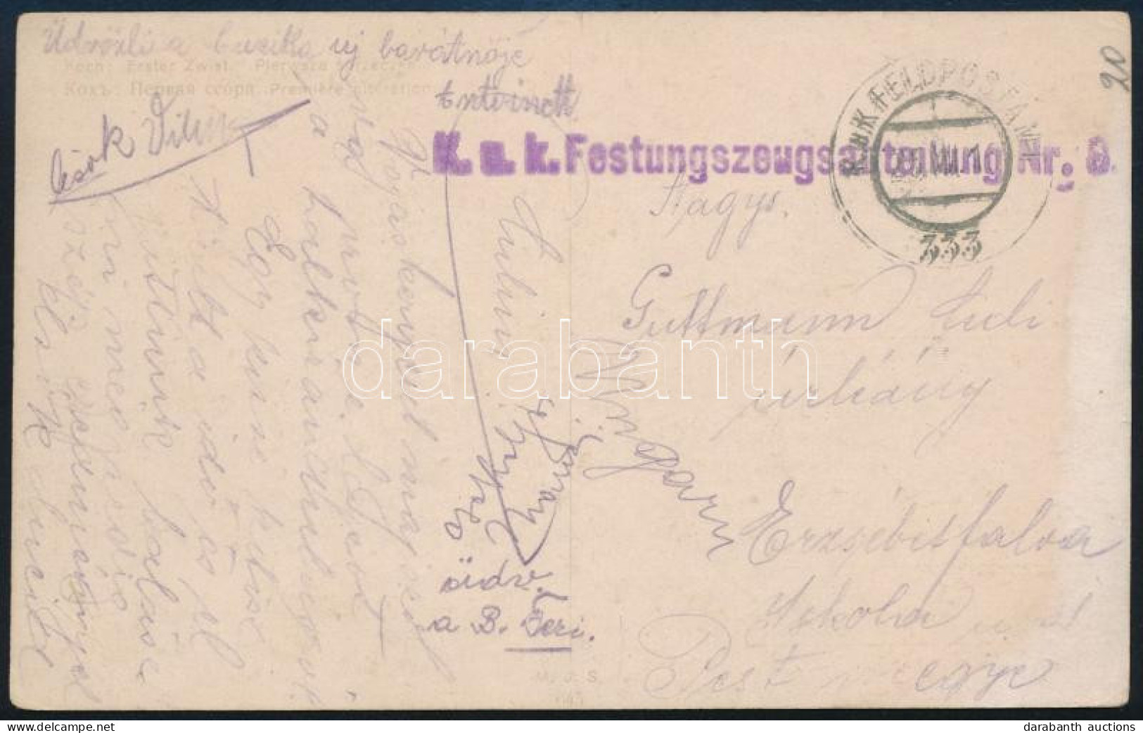 1916 Tábori Posta Képeslap / Field Postcard "K.u.k. Festungszeugsabteilung Nr.8." + "FP 333" - Other & Unclassified