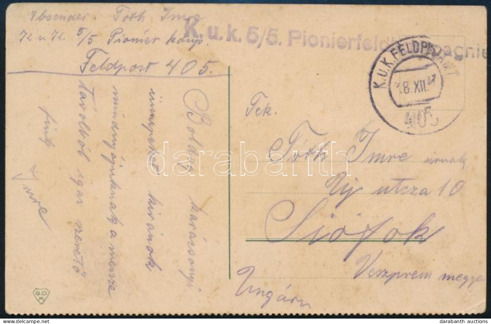 1917 Tábori Posta Képeslap / Field Postcard "K.u.k. 5/5 Pionierfeldkompagnie" + "FP 405" - Altri & Non Classificati