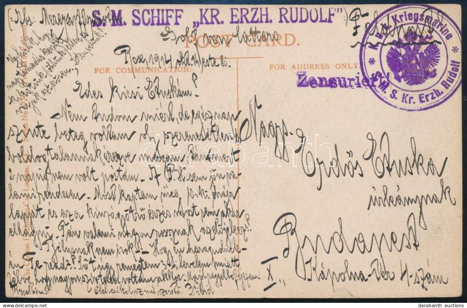 1914 Tábori Posta Képeslap / Field Postcard "S.M.S. Kr. Erzh. Rudolf" - Andere & Zonder Classificatie