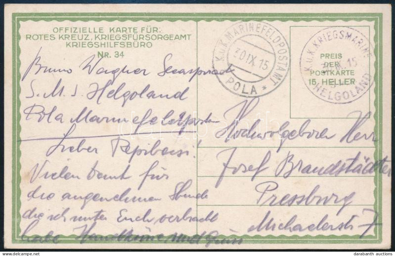 1915 Tábori Posta Képeslap / Field Postcard "S.M.S. HELGOLAND" - Other & Unclassified