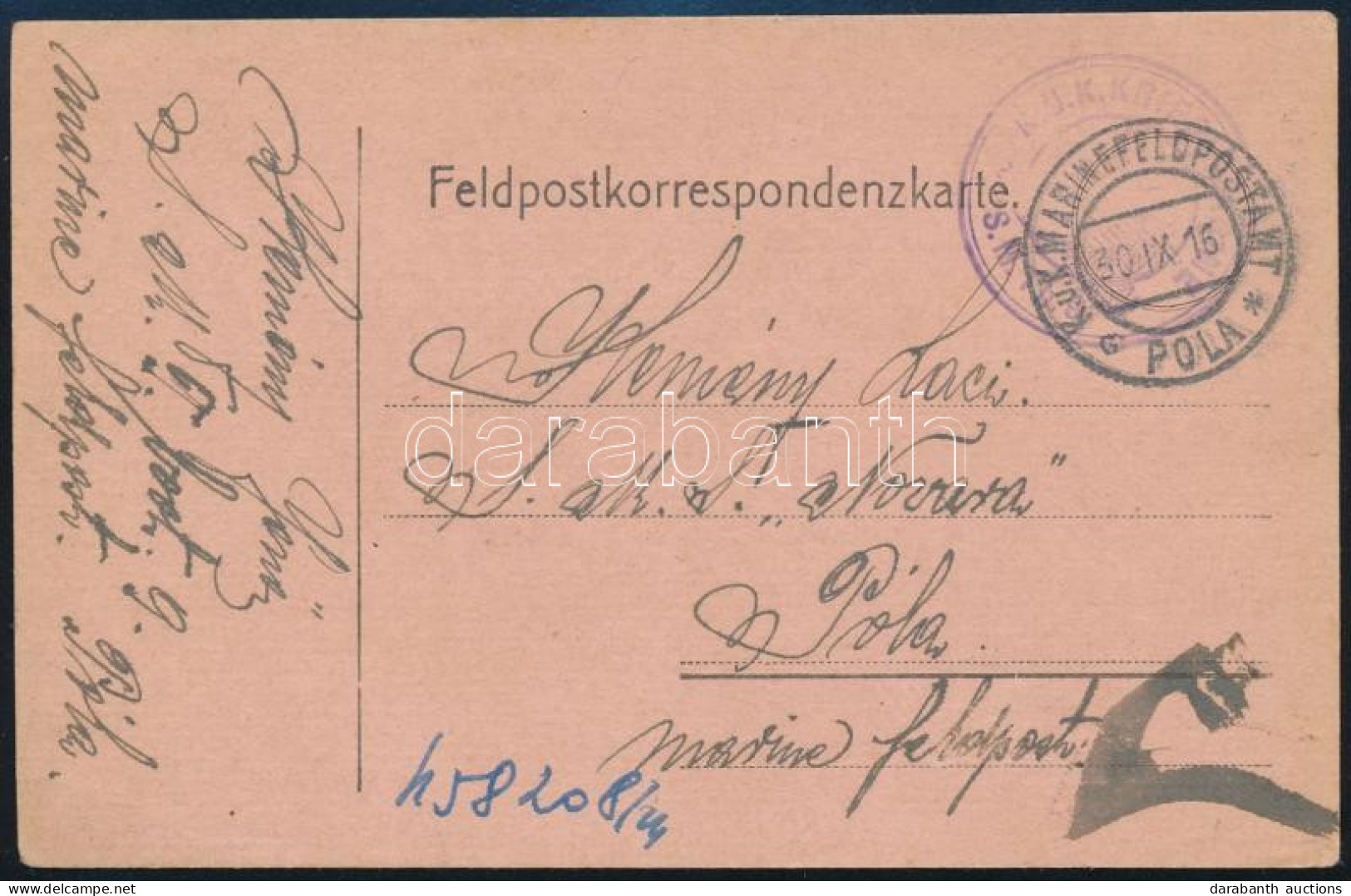 1916 Tábori Posta Levelezőlap / Field Postcard "S.M. T.b. 9." - Andere & Zonder Classificatie