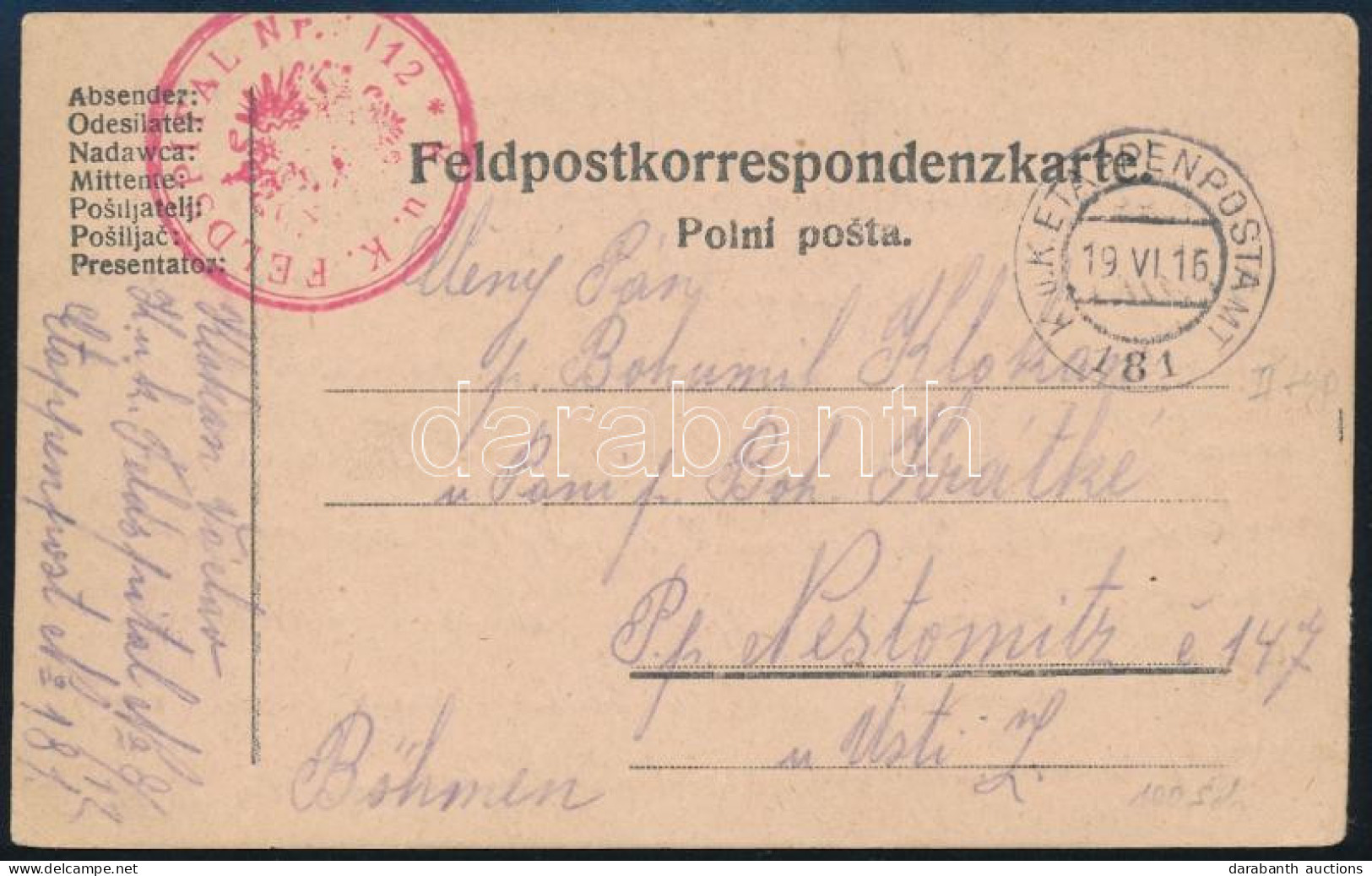 1916 Tábori Posta Levelezőlap / Field Postcard "K.u.k. FELDSPITAL Nr. 12." + "EP 181" - Other & Unclassified